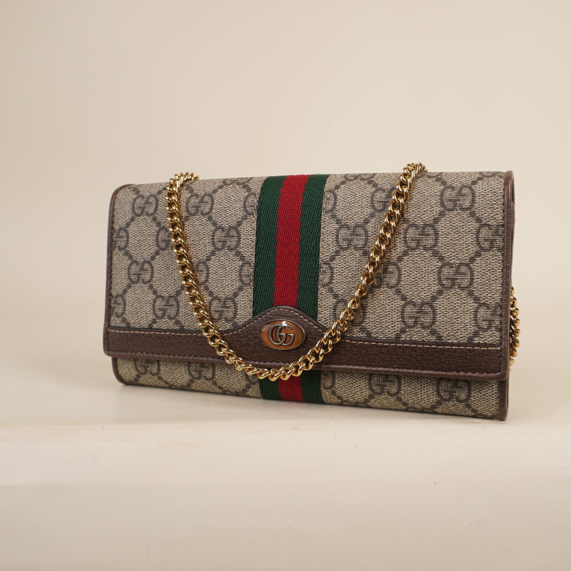 PRE-OWNED GG Ophidia Canvas Wallet on a Chain