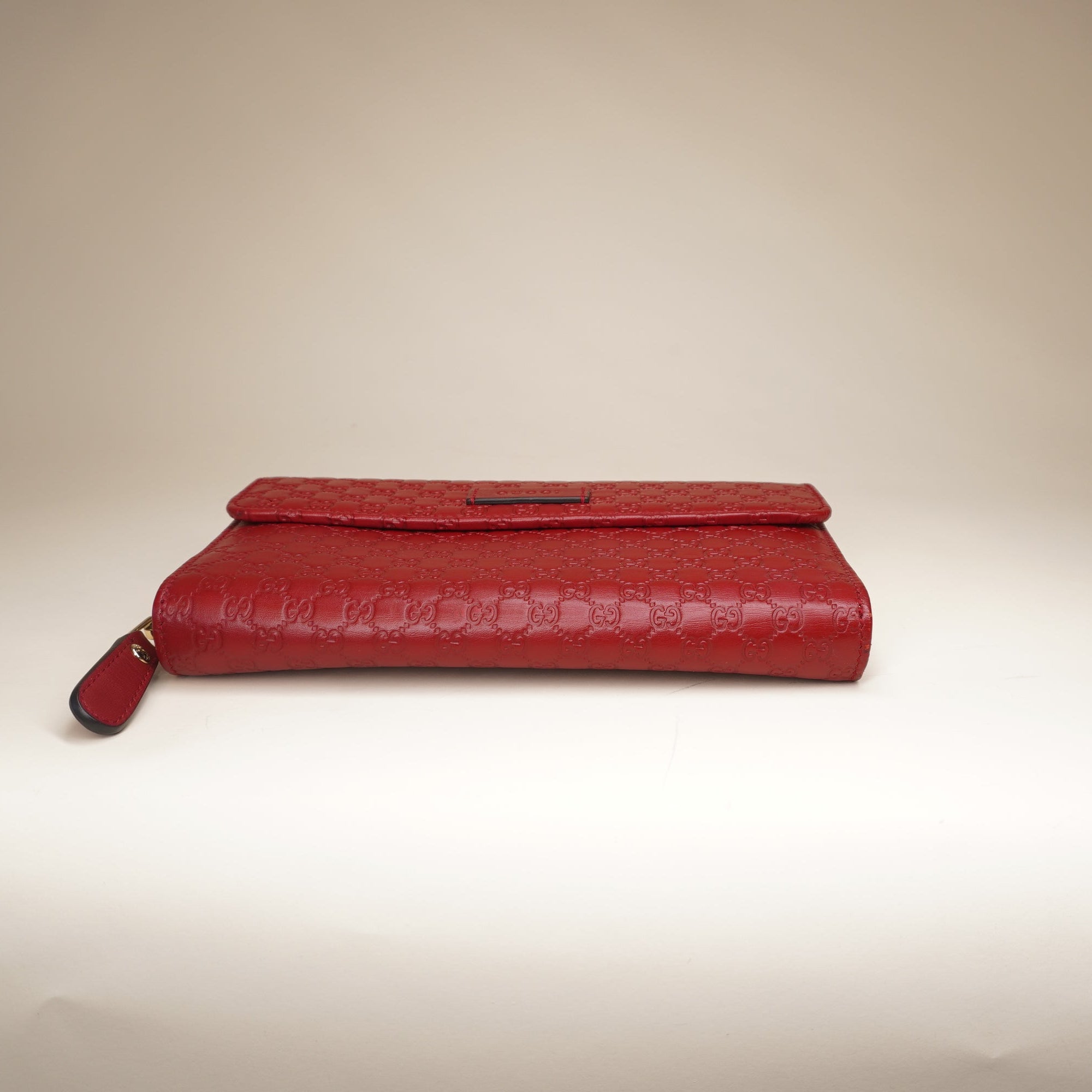 PRE-OWNED Red Micro Guccissima Leather Continental Zippy Wallet