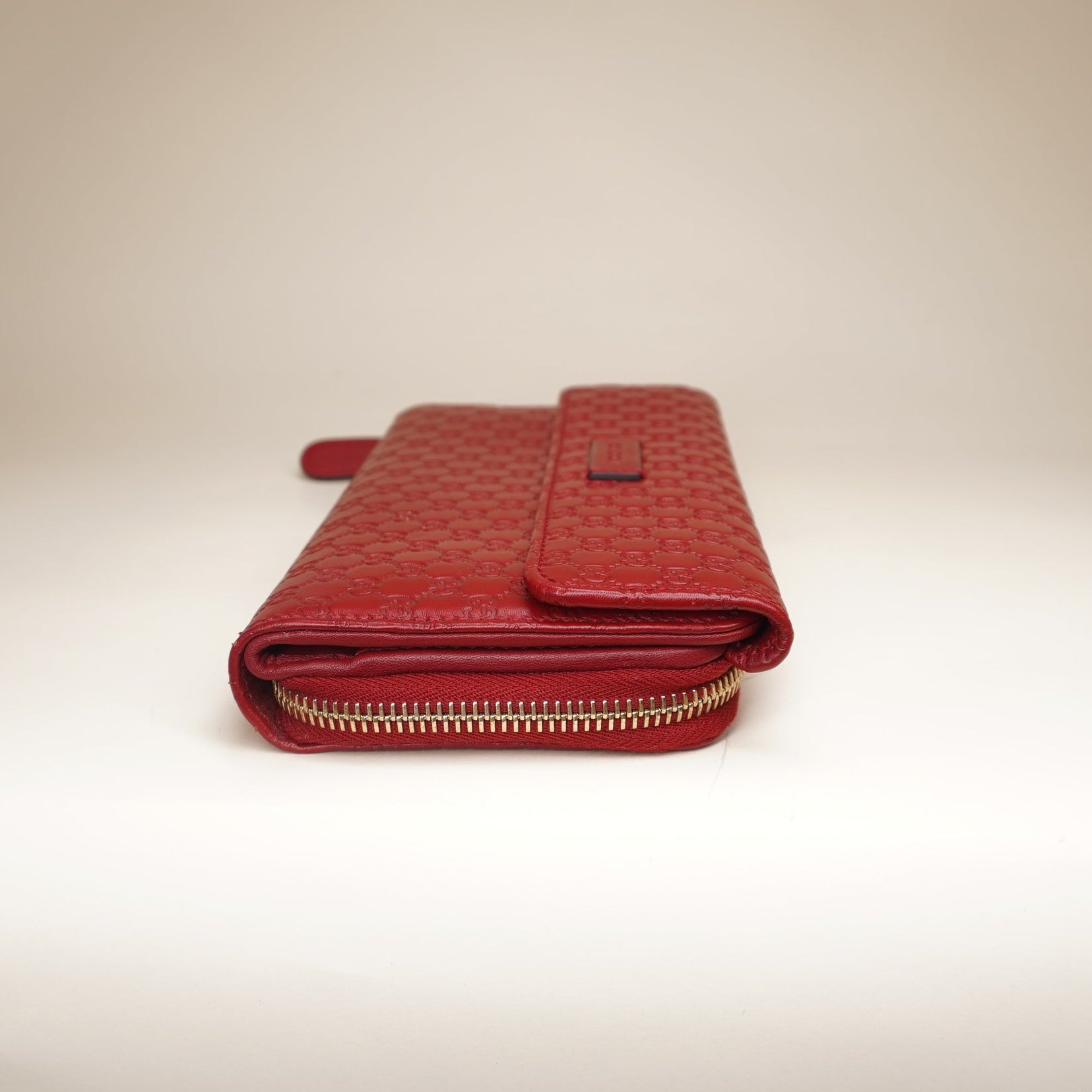 PRE-OWNED Red Micro Guccissima Leather Continental Zippy Wallet