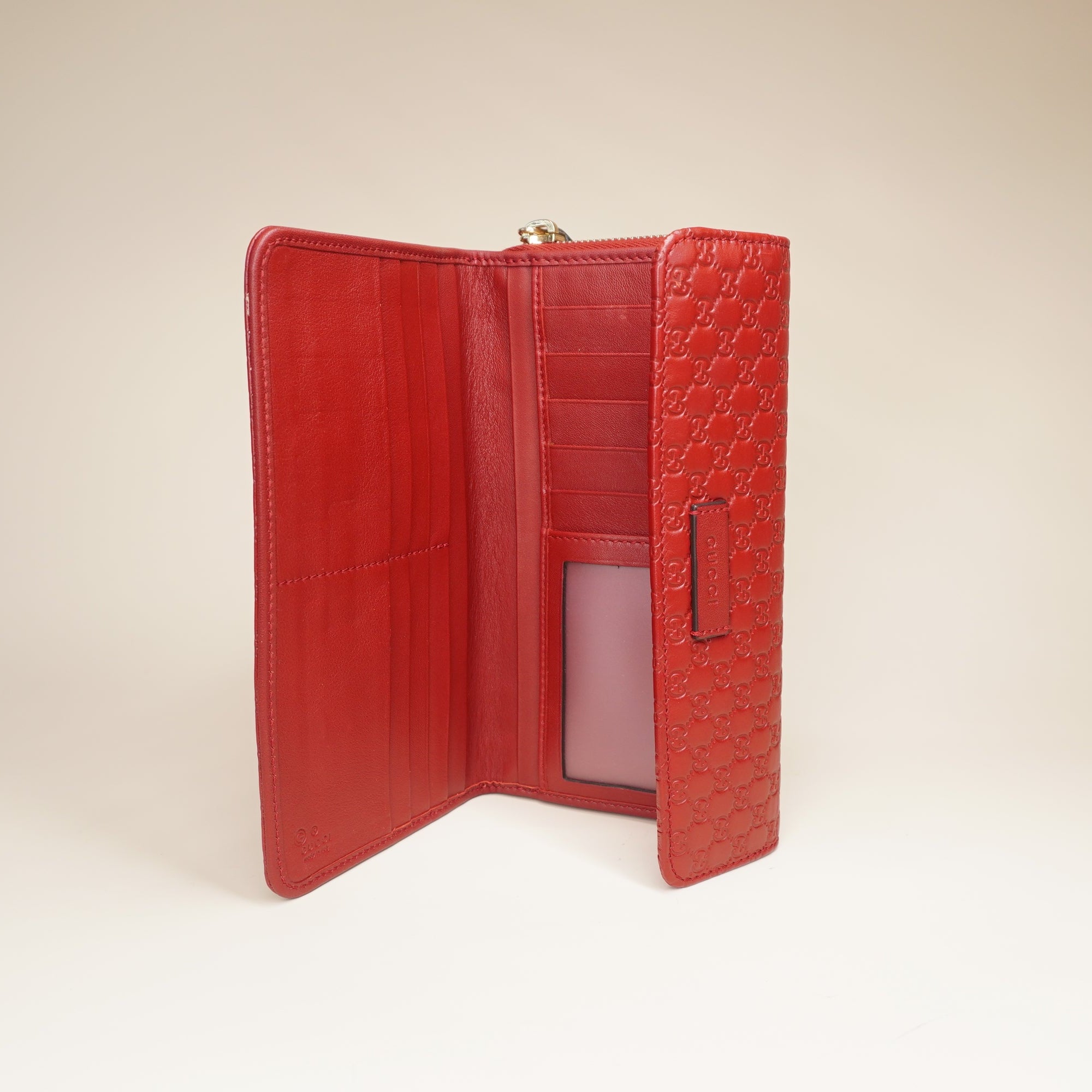 PRE-OWNED Red Micro Guccissima Leather Continental Zippy Wallet