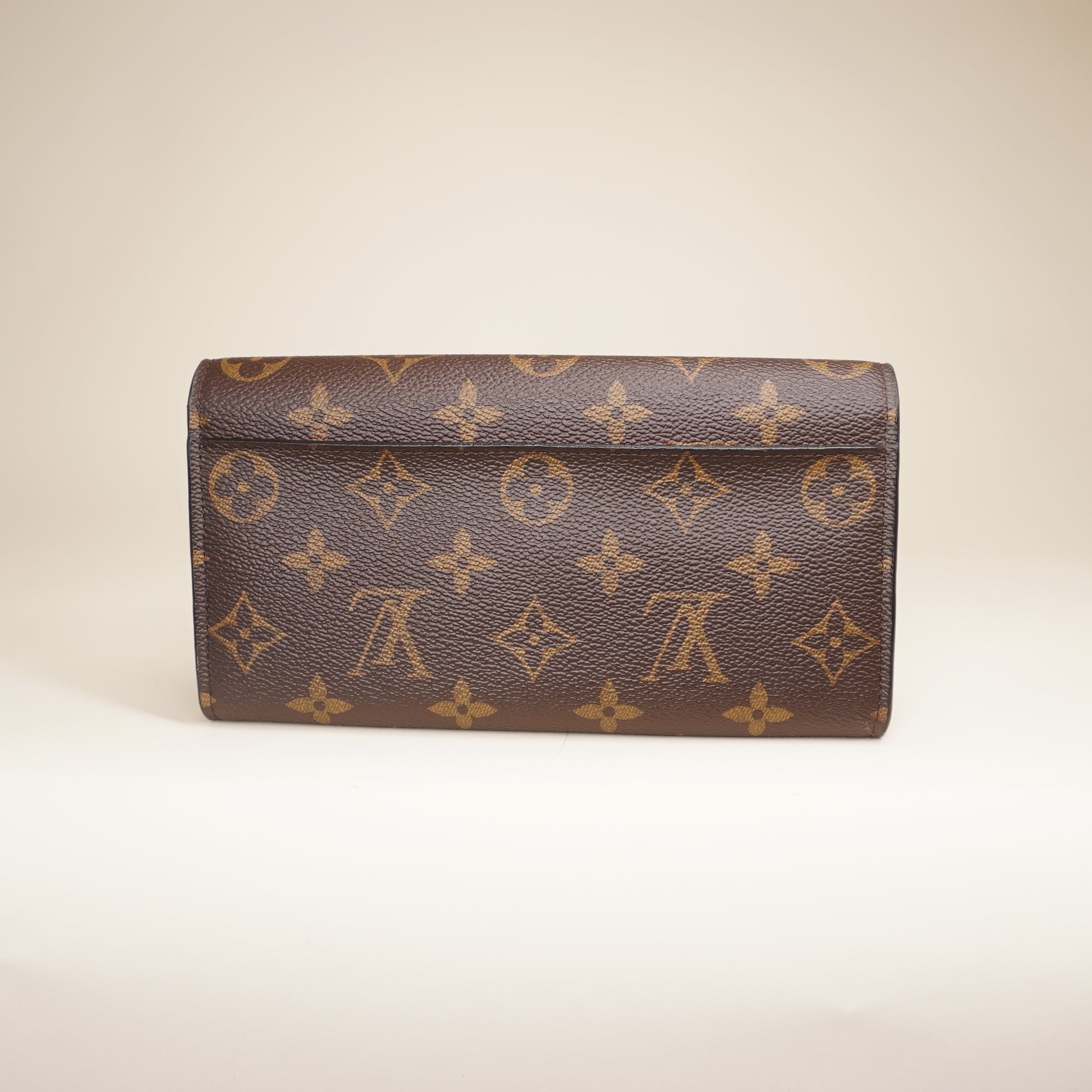 PRE-OWNED LV Monogram Flower Lock Compact Long Wallet Coquelicot