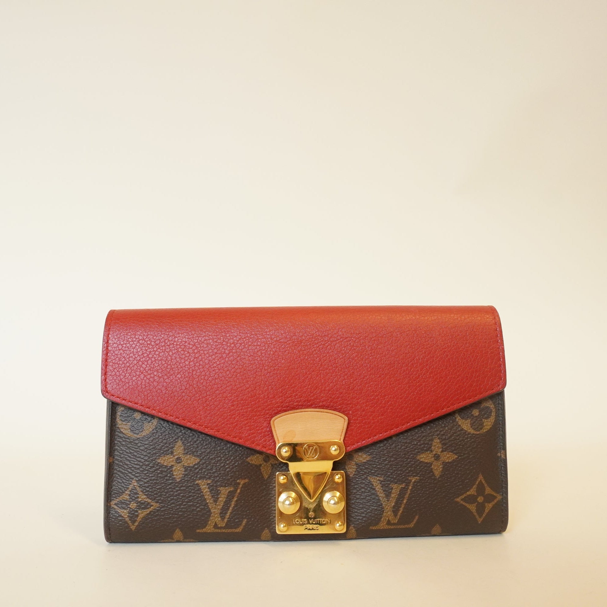PRE-OWNED LV Red & Monogram Canvas Pallas Bi-Fold Long Wallet