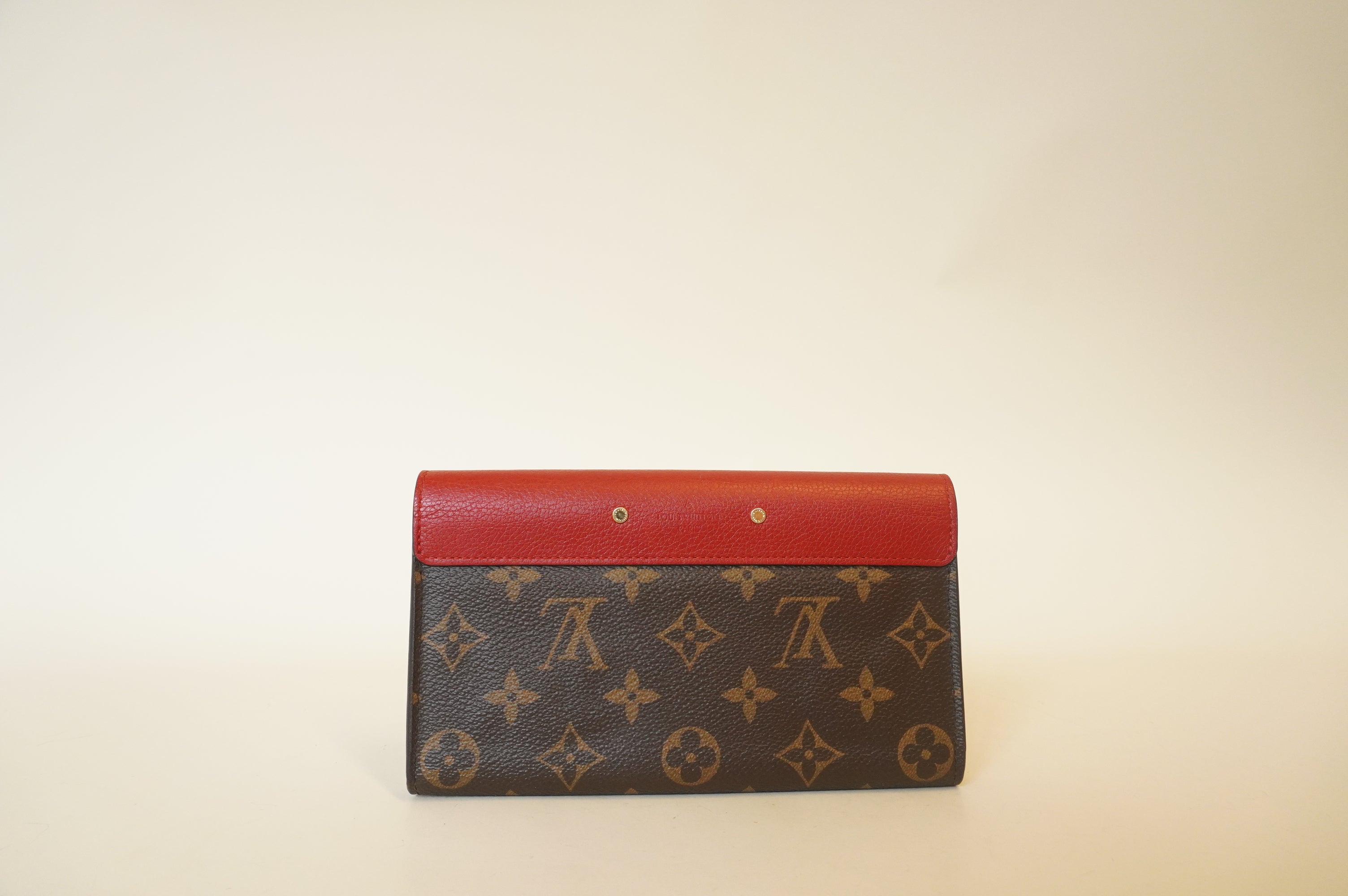 PRE-OWNED LV Red & Monogram Canvas Pallas Bi-Fold Long Wallet