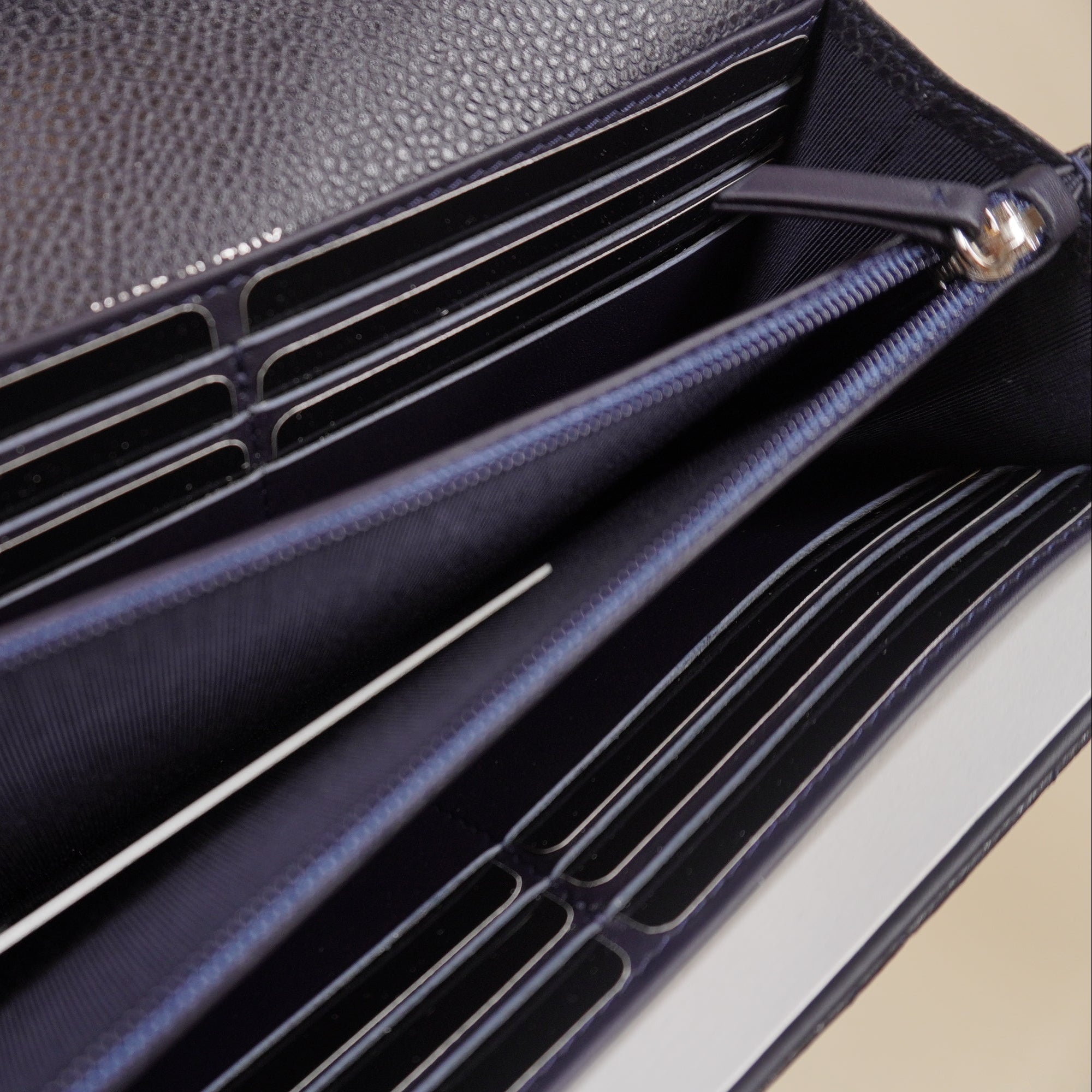 PRE-OWNED Caviar Quilted Large Gusset Flap Wallet Navy