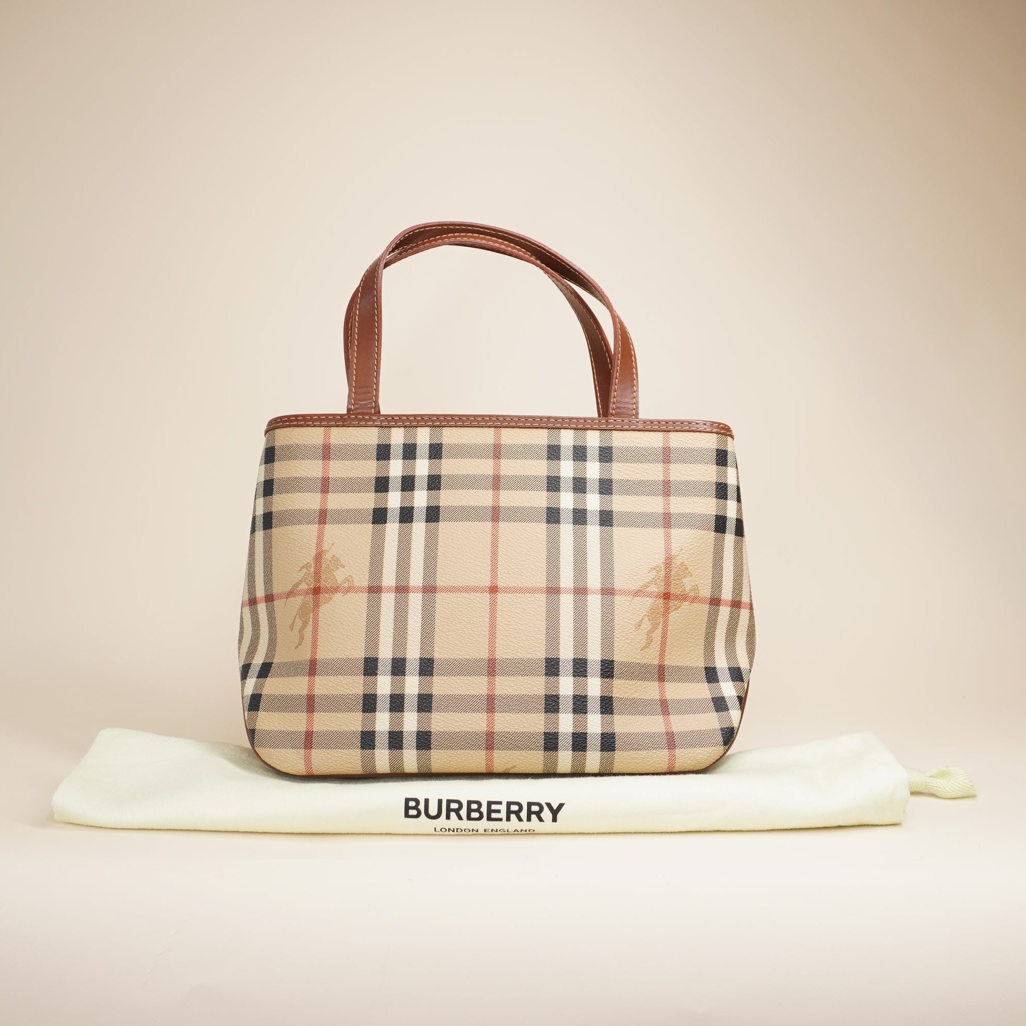 PRE-OWNED Nova Check Canvas Small Tote Handbag Brown Beige