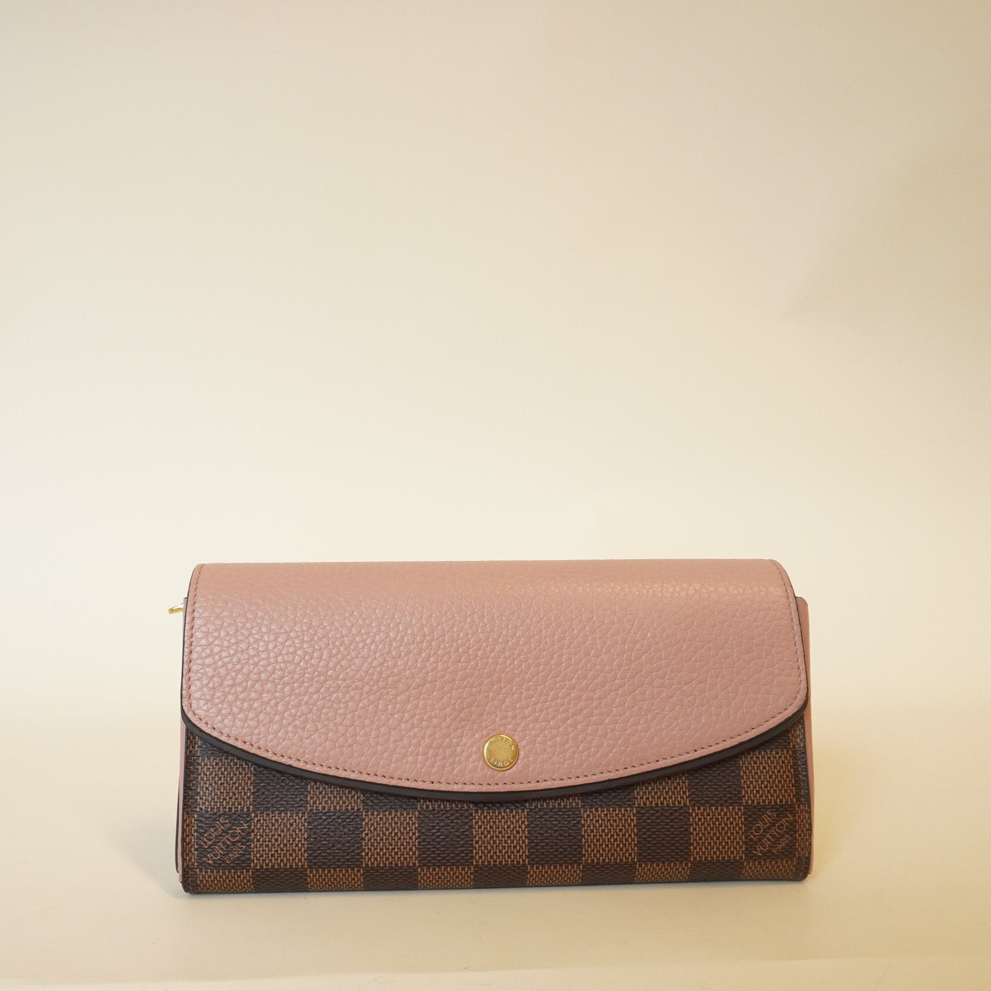 PRE-OWNED LV Pink & Damier Ebene Normandy Long Wallet