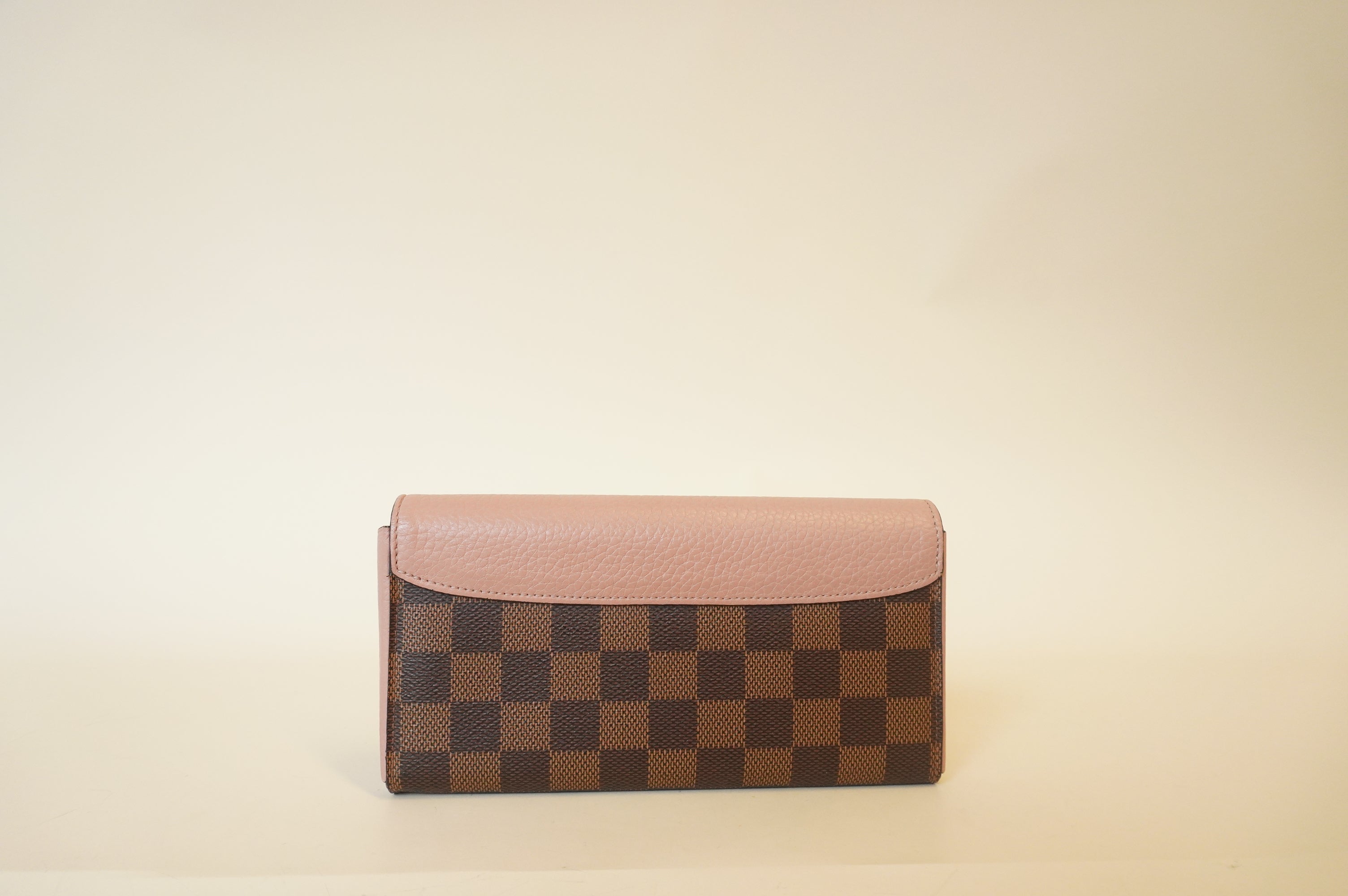 PRE-OWNED LV Pink & Damier Ebene Normandy Long Wallet