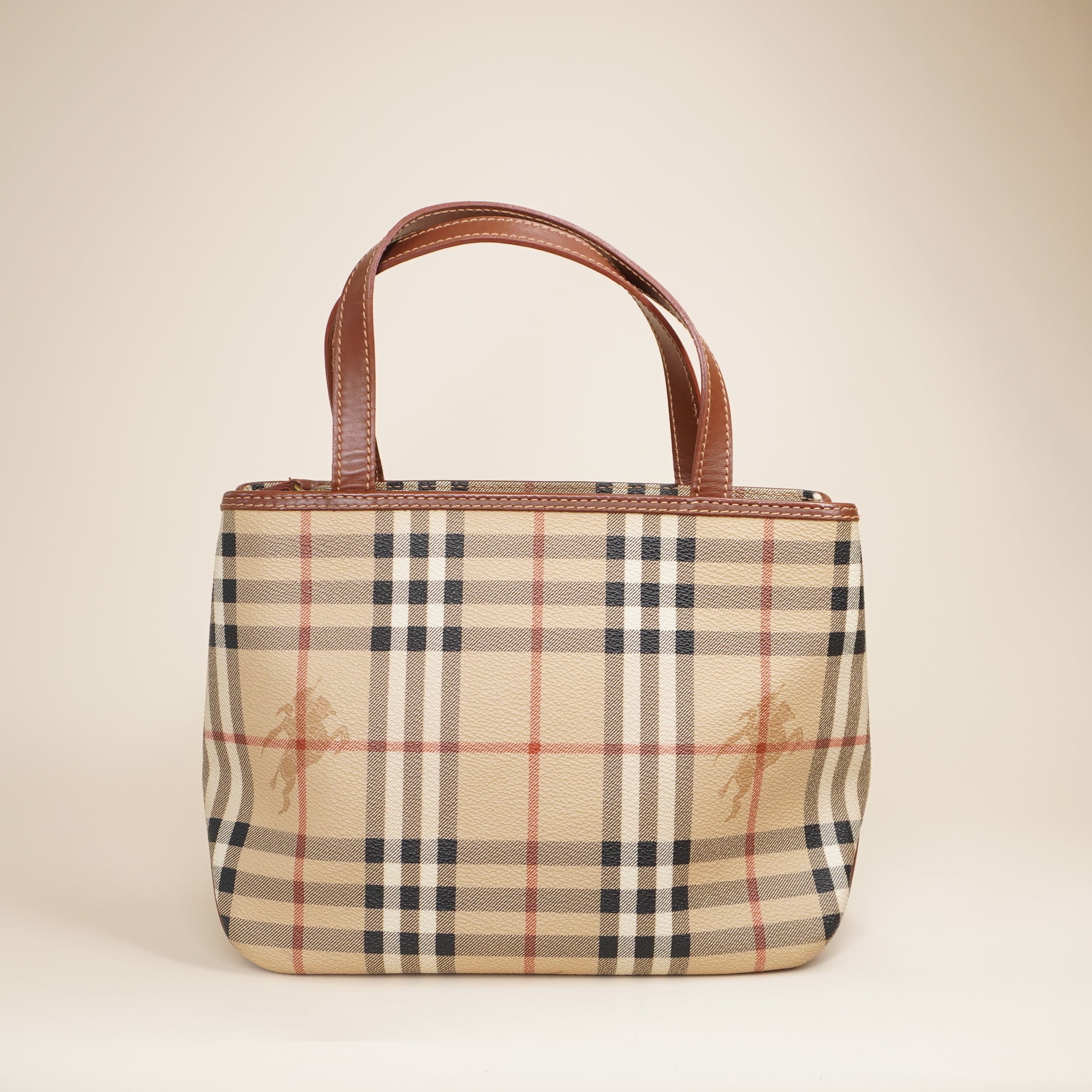 PRE-OWNED Nova Check Canvas Small Tote Handbag Brown Beige