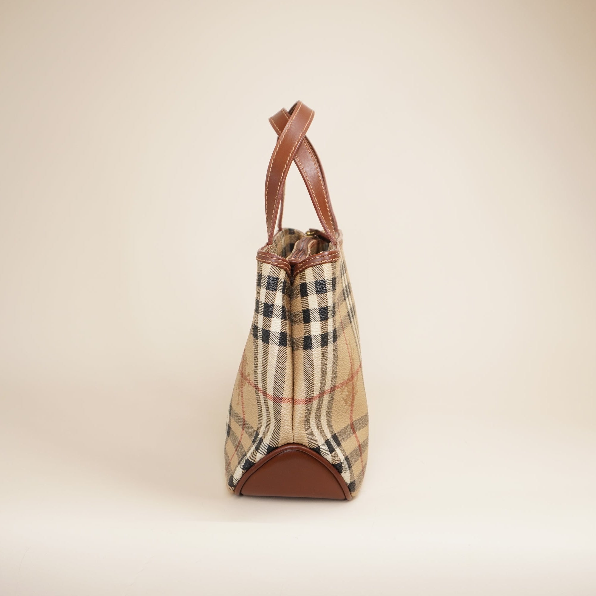 PRE-OWNED Nova Check Canvas Small Tote Handbag Brown Beige