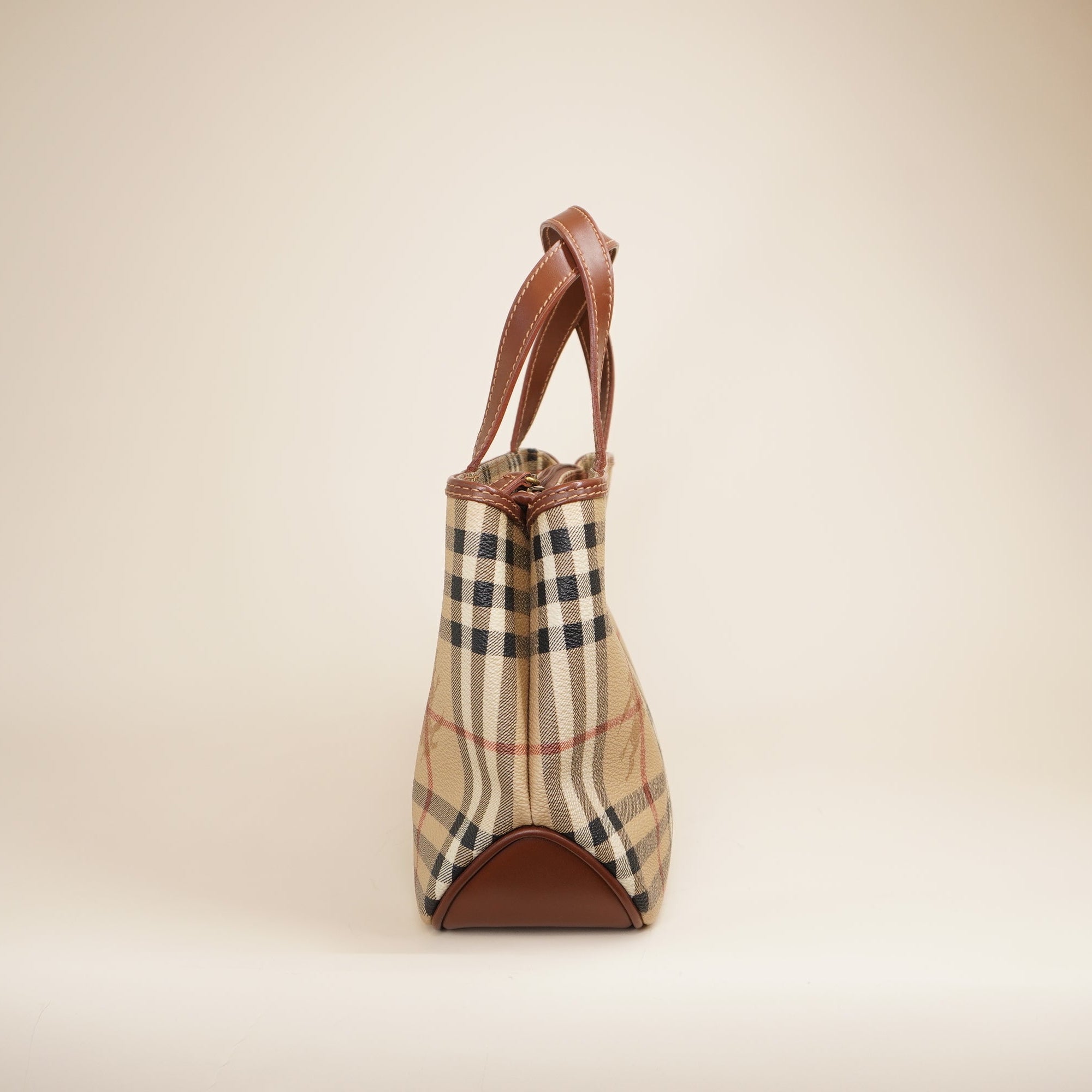 PRE-OWNED Nova Check Canvas Small Tote Handbag Brown Beige