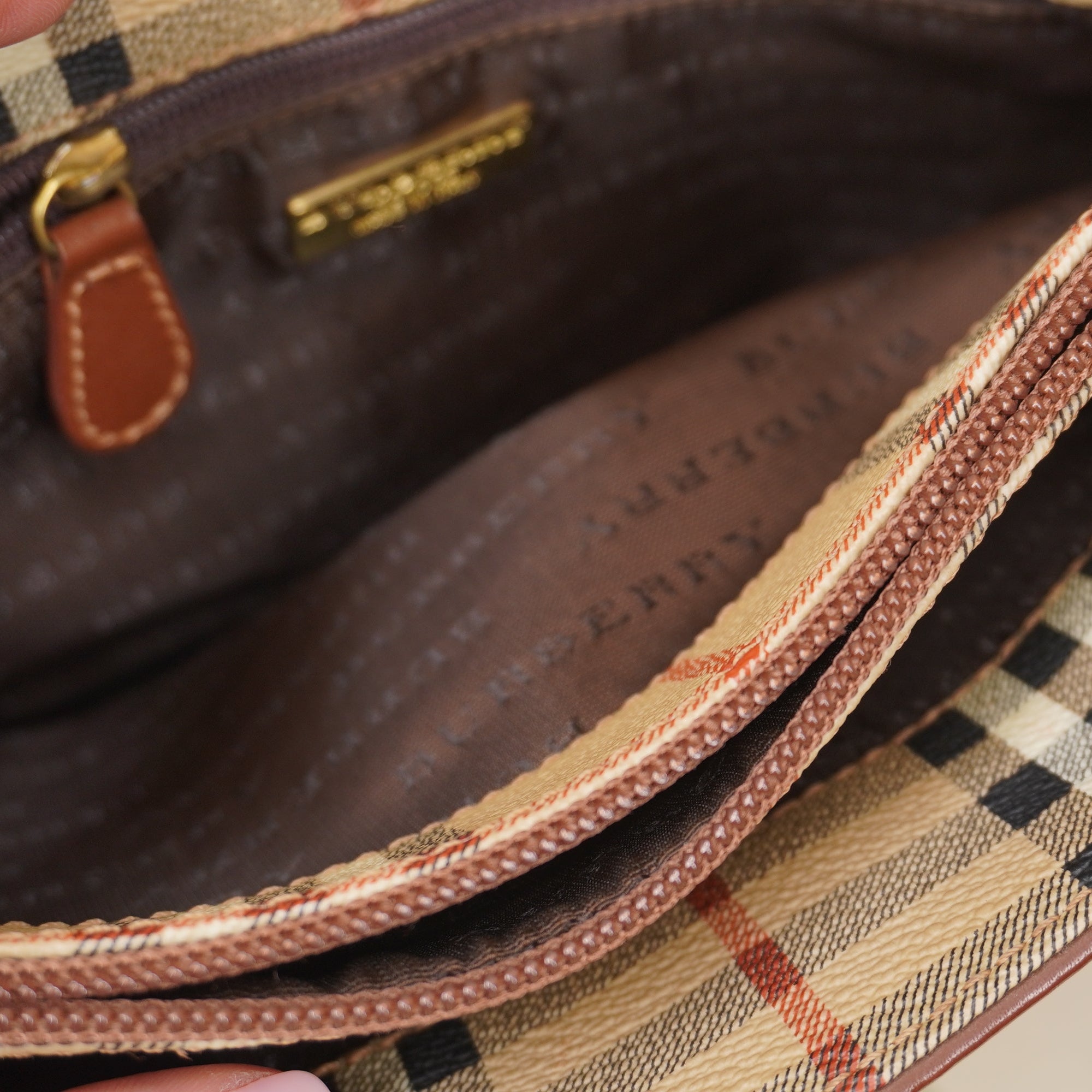 PRE-OWNED Nova Check Canvas Small Tote Handbag Brown Beige