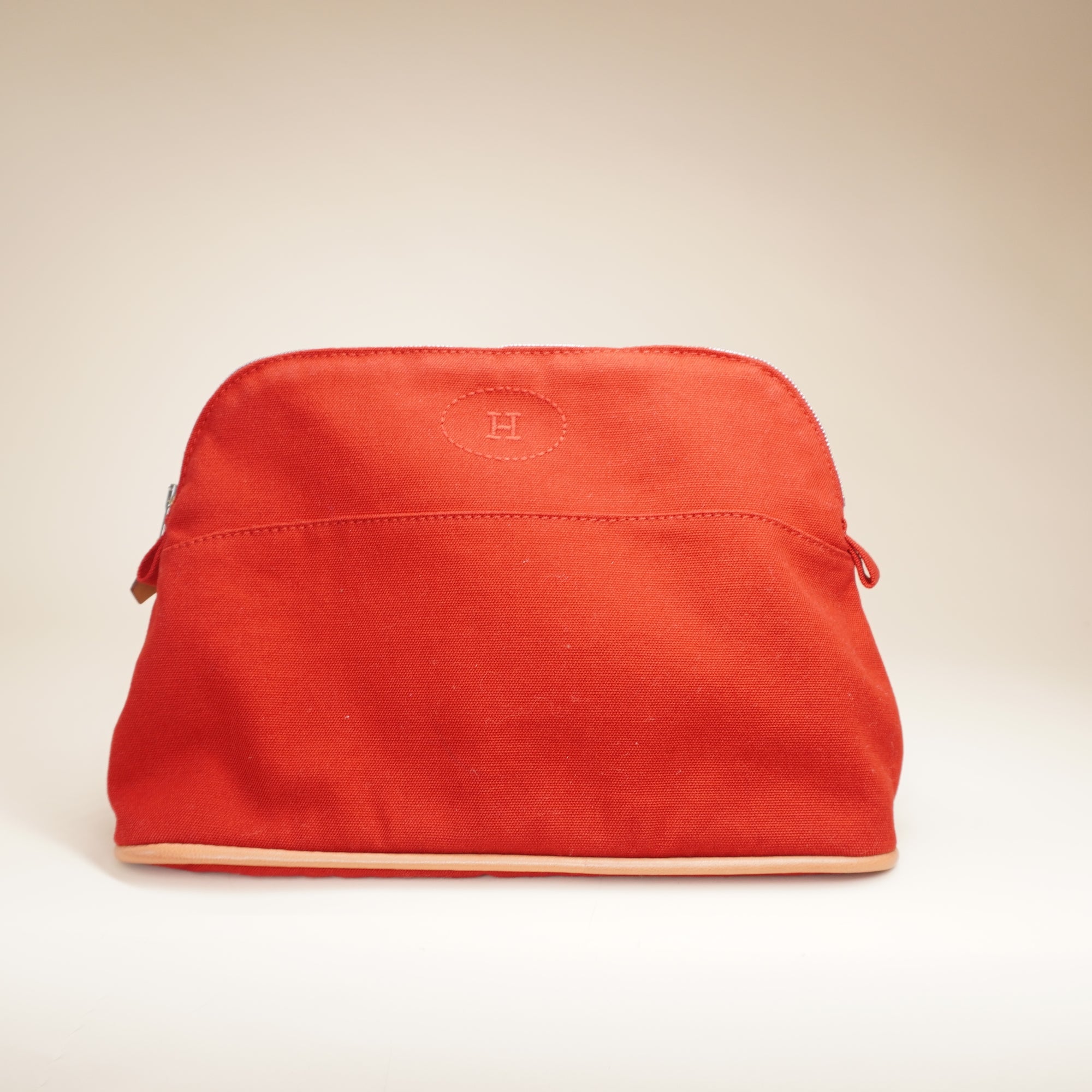 PRE-OWNED Cotton Canvas Mini Bolide Travel Cosmetic Pouch Red