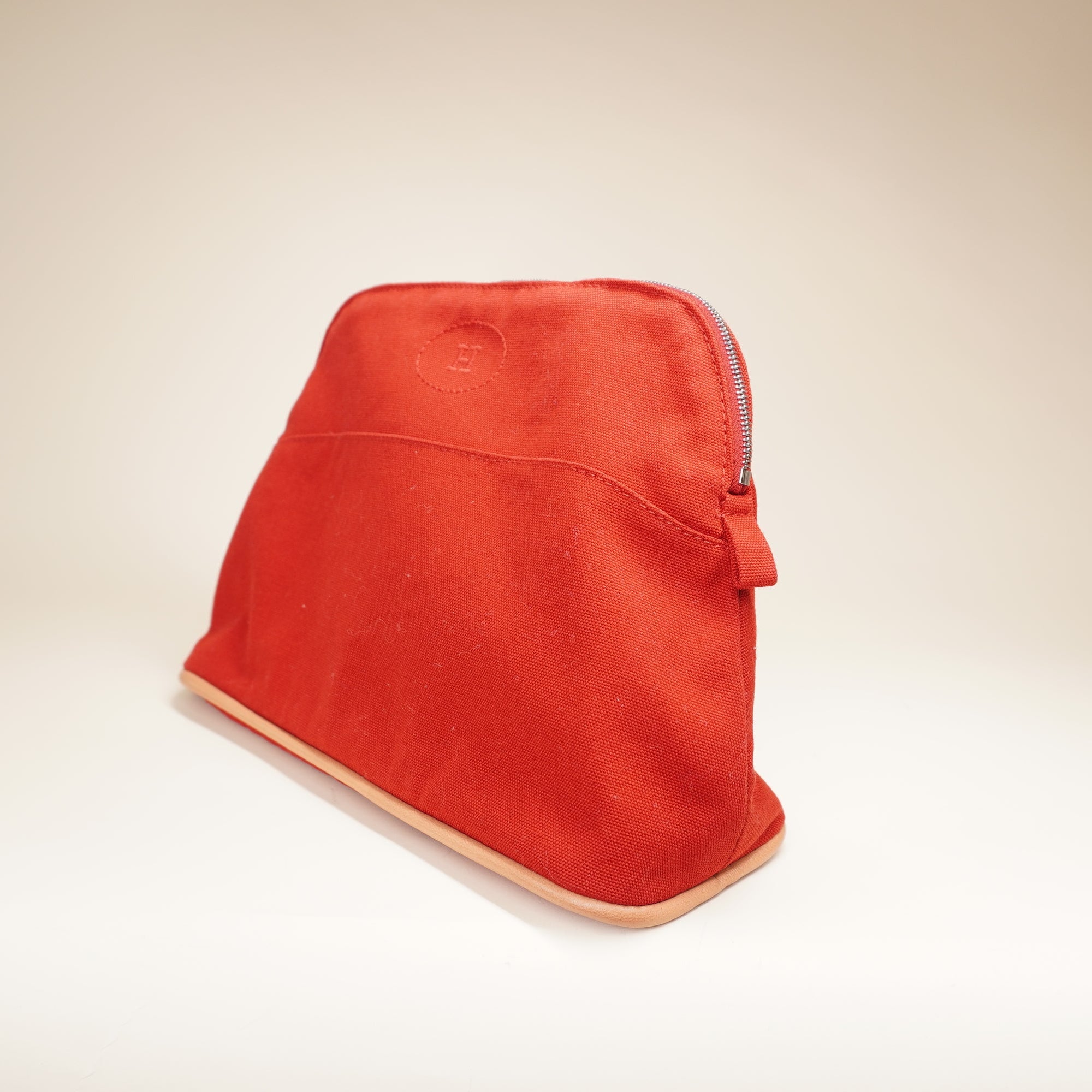PRE-OWNED Cotton Canvas Mini Bolide Travel Cosmetic Pouch Red