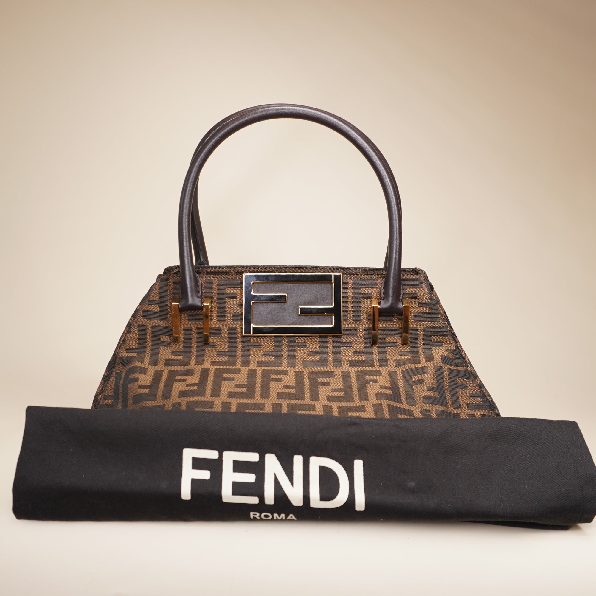 PRE-OWNED Zucca Brown Canvas Tote Mia Small Shoulder Bag