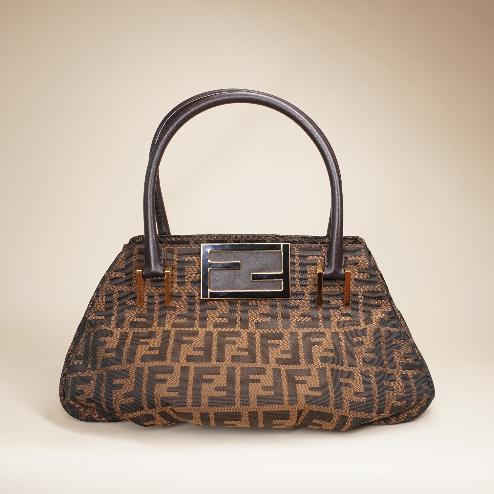 PRE-OWNED Zucca Brown Canvas Tote Mia Small Shoulder Bag