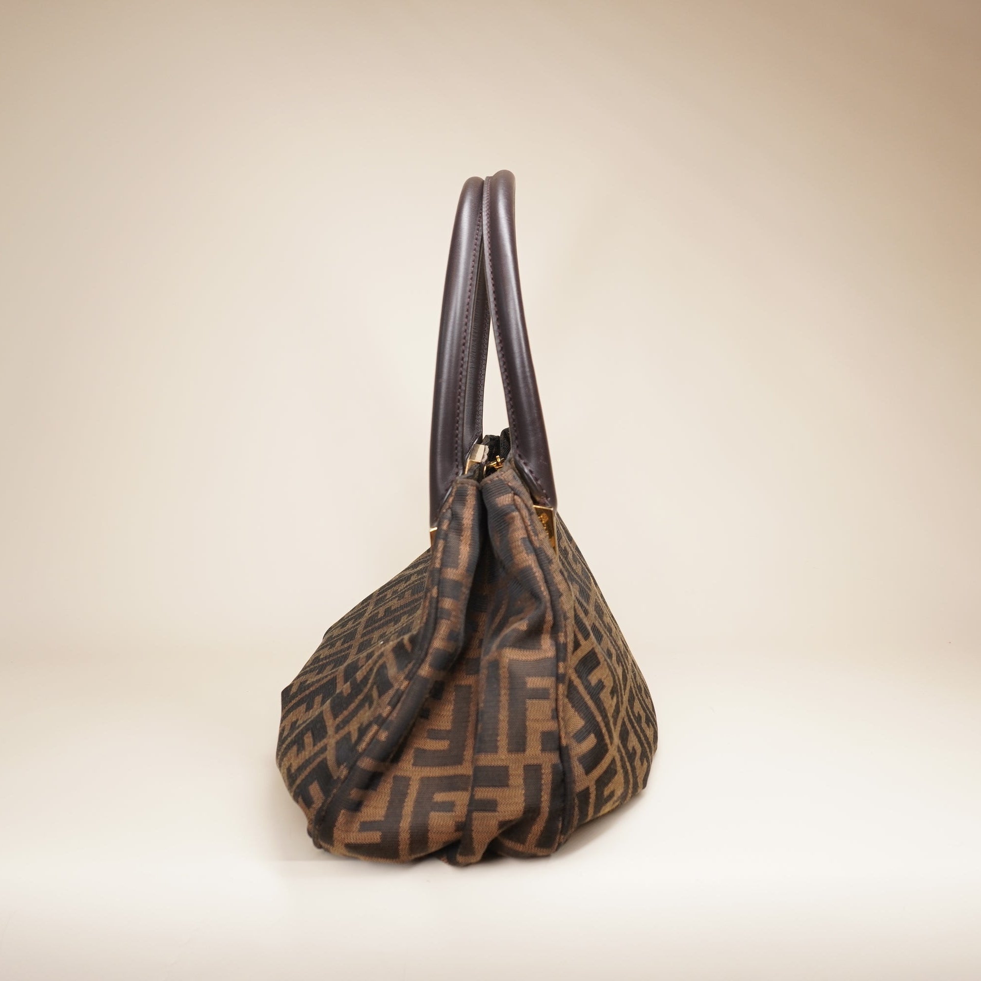 PRE-OWNED Zucca Brown Canvas Tote Mia Small Shoulder Bag