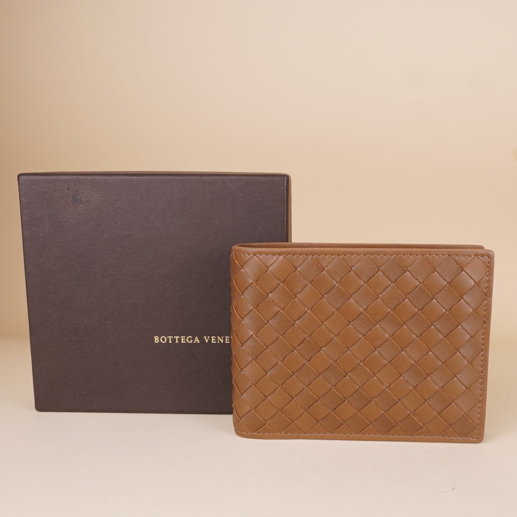 BOTTEGA VENETA ブロンズ　ブラウン レザー　ケース PRE-OWNED Brown Intrecciato Bifold Wallet