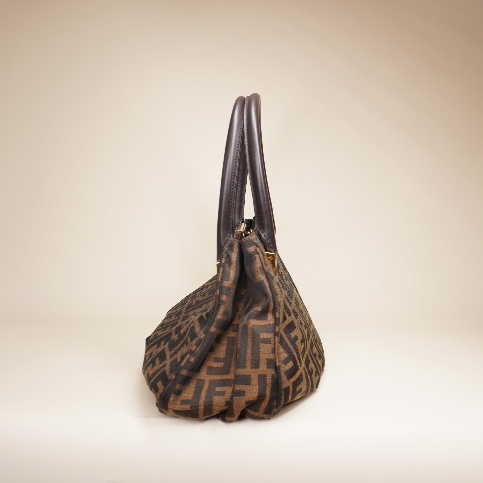 PRE-OWNED Zucca Brown Canvas Tote Mia Small Shoulder Bag