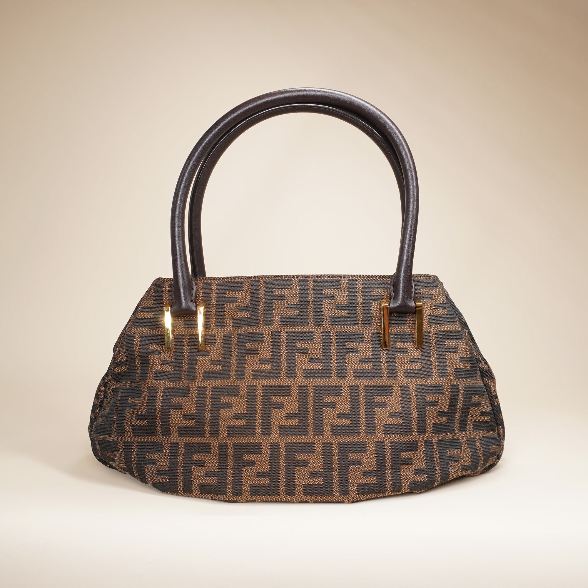 PRE-OWNED Zucca Brown Canvas Tote Mia Small Shoulder Bag