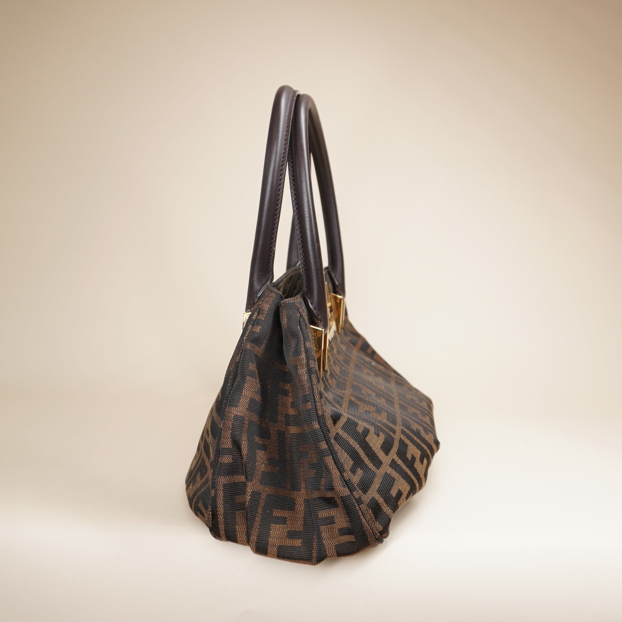 PRE-OWNED Zucca Brown Canvas Tote Mia Small Shoulder Bag