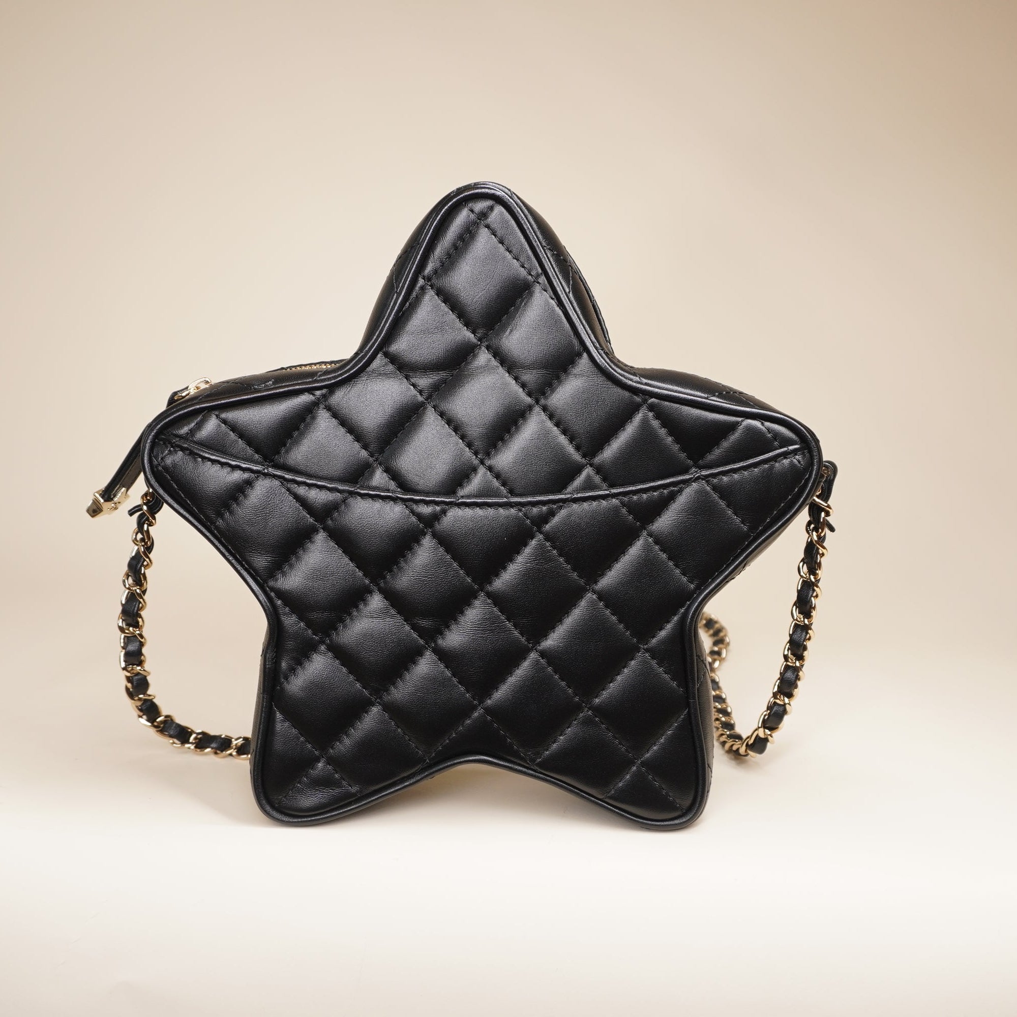 PRE-OWNED Lambskin Quilted Walk of Fame Star Bag Black