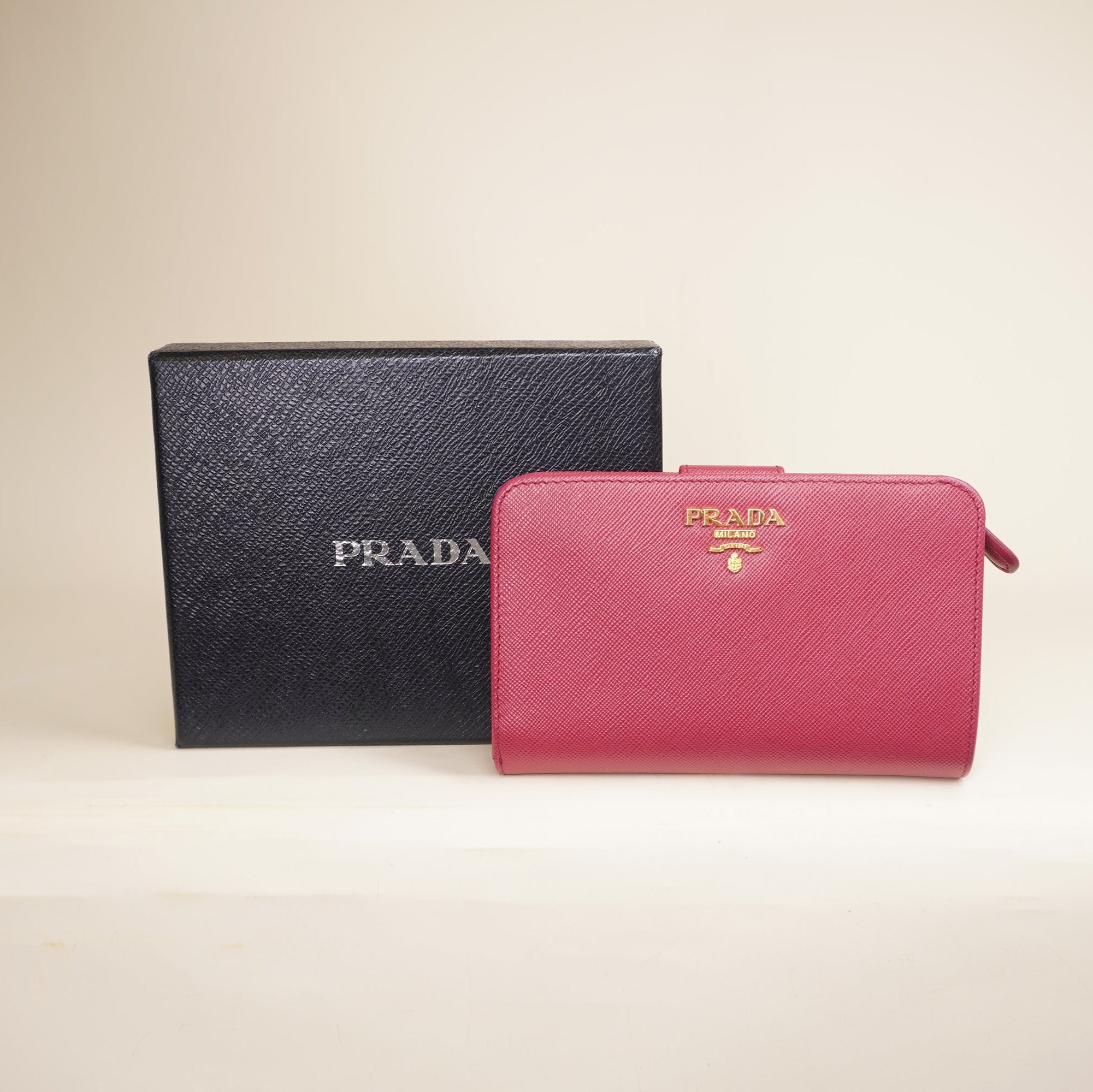 PRE-OWNED Saffiano Metal Compact Wallet Peonia