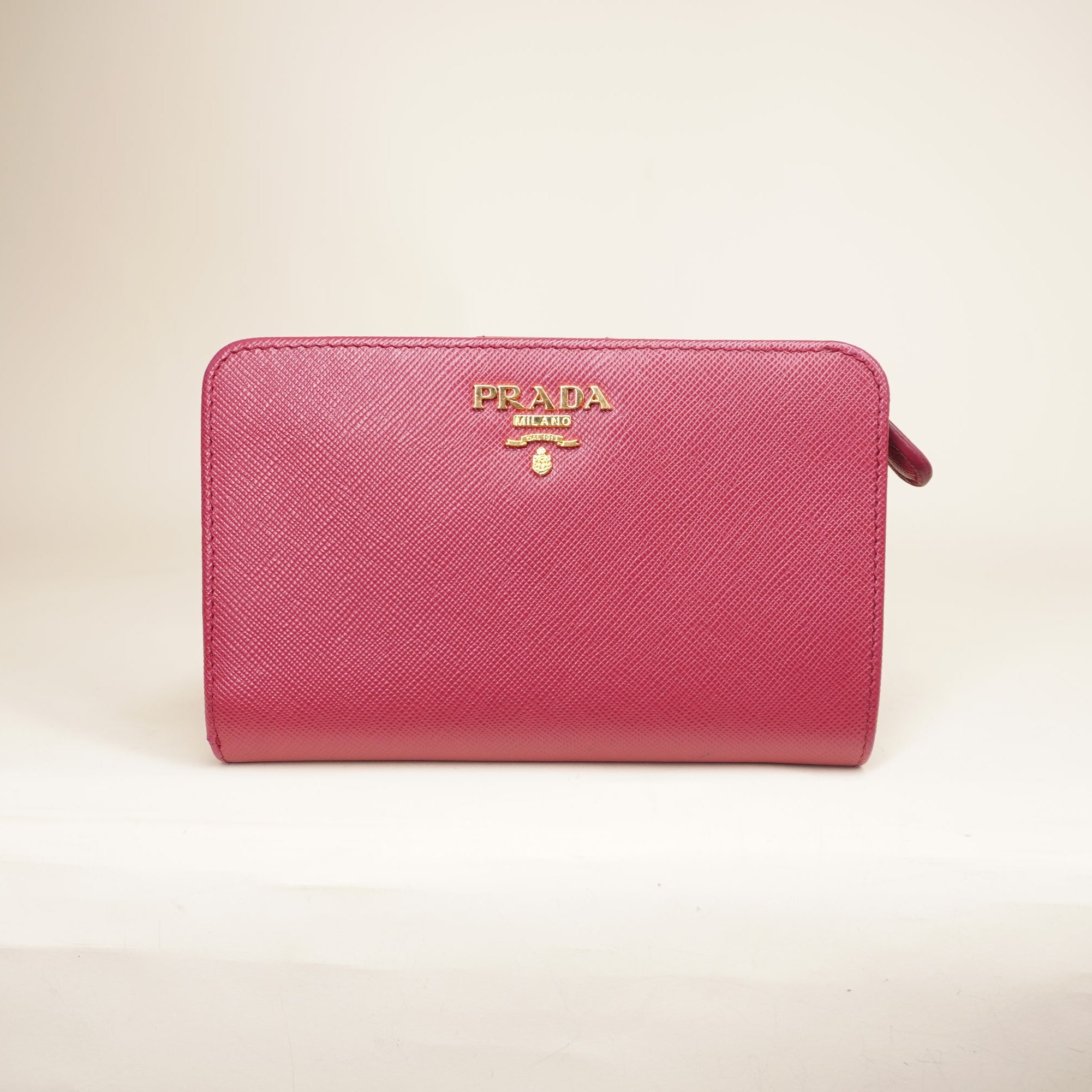 PRE-OWNED Saffiano Metal Compact Wallet Peonia