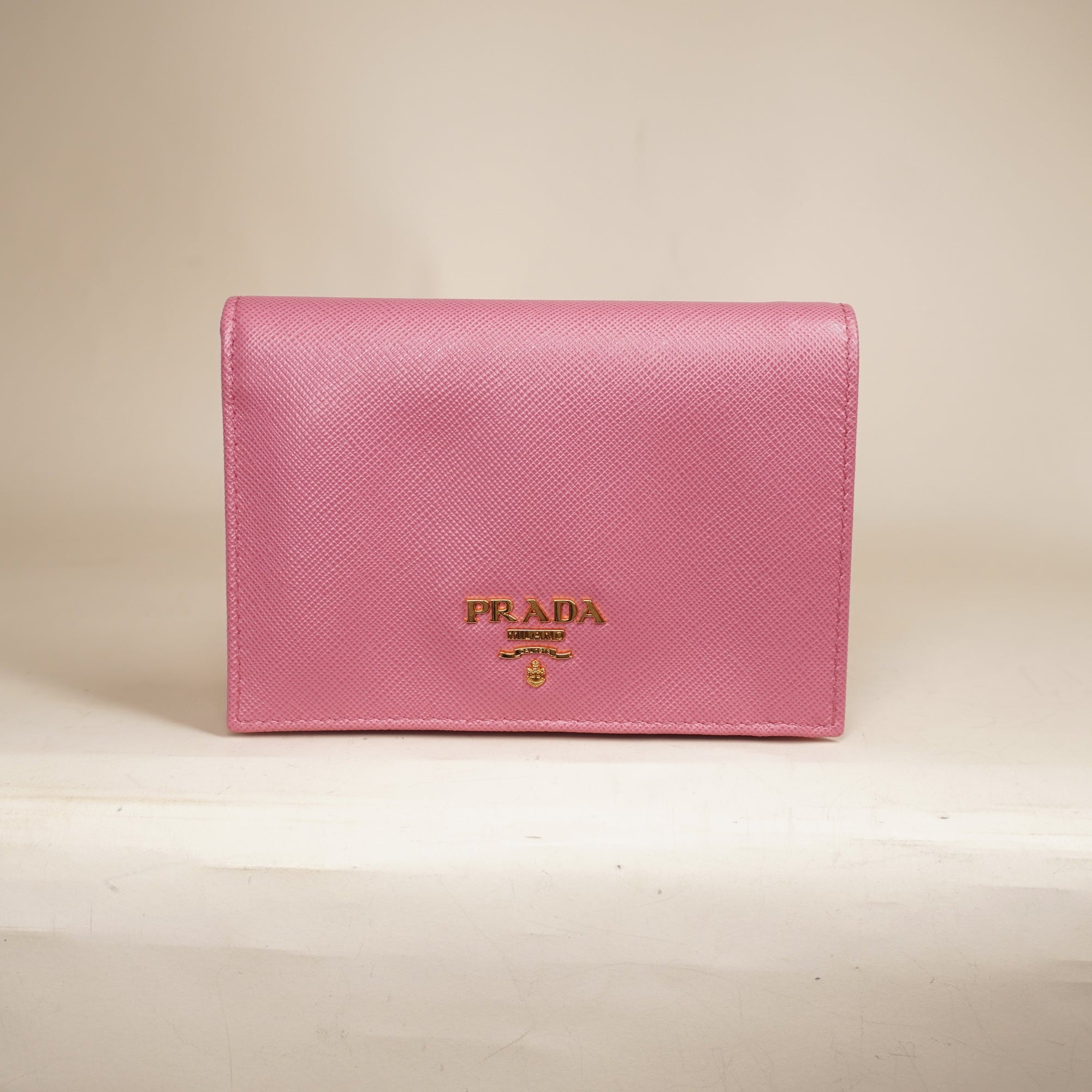 PRE-OWNED Saffiano Metal Compact Snap Bi-Fold Wallet Petalo