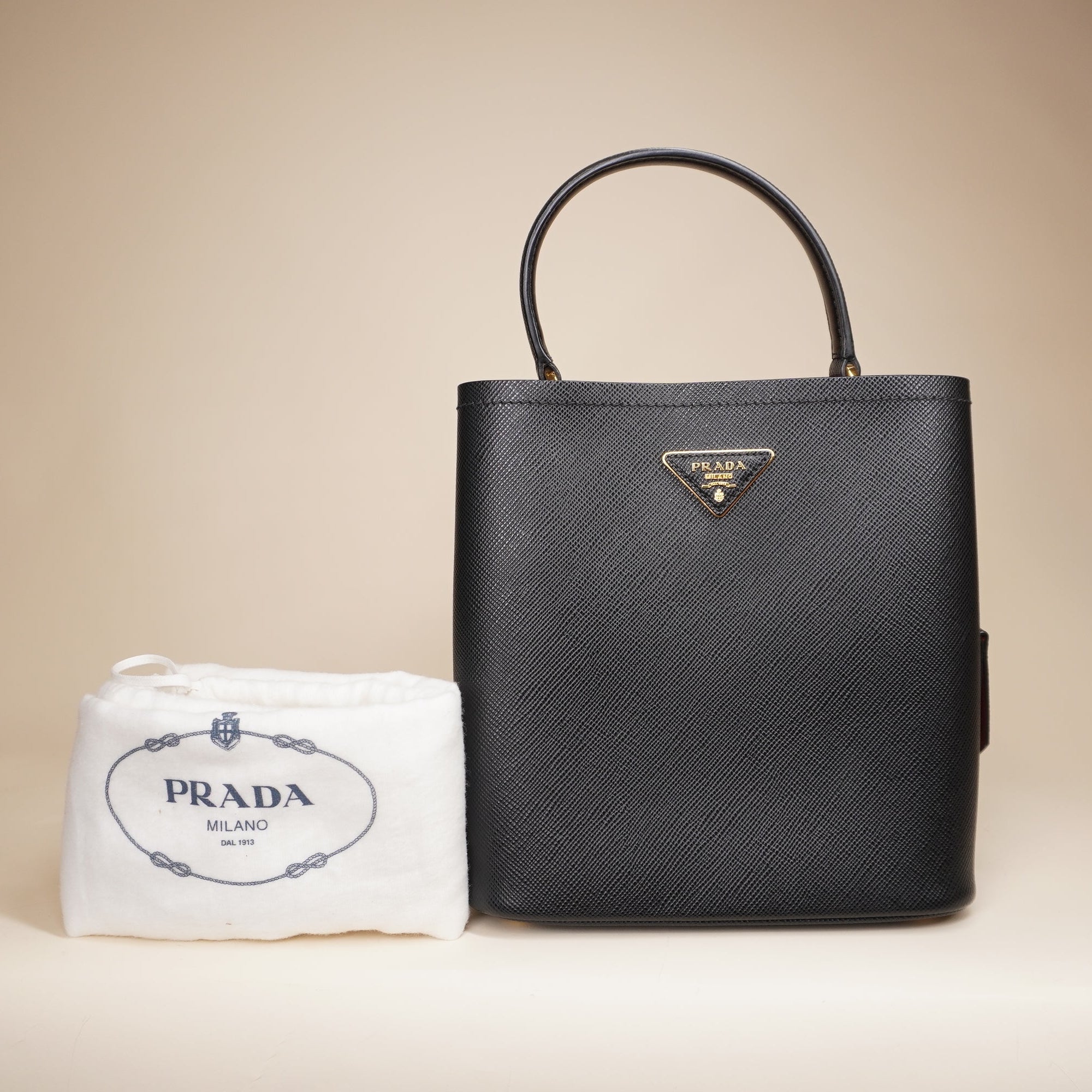 PRE-OWNED Panier Saffiano Leather Medium Black Shoulder Bag