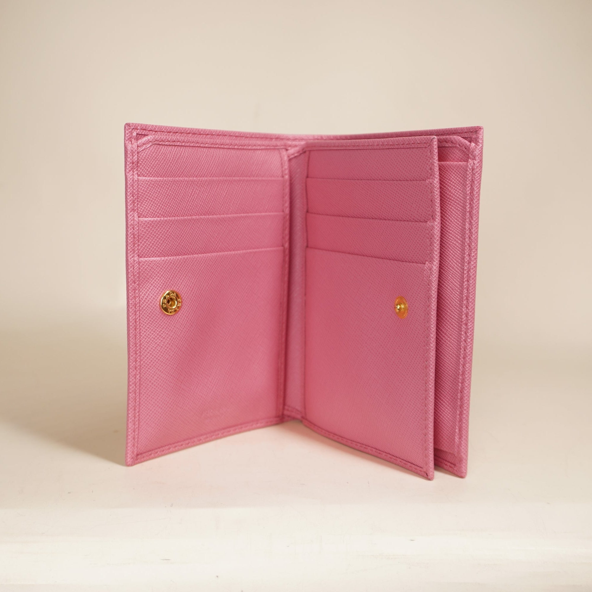PRE-OWNED Saffiano Metal Compact Snap Bi-Fold Wallet Petalo