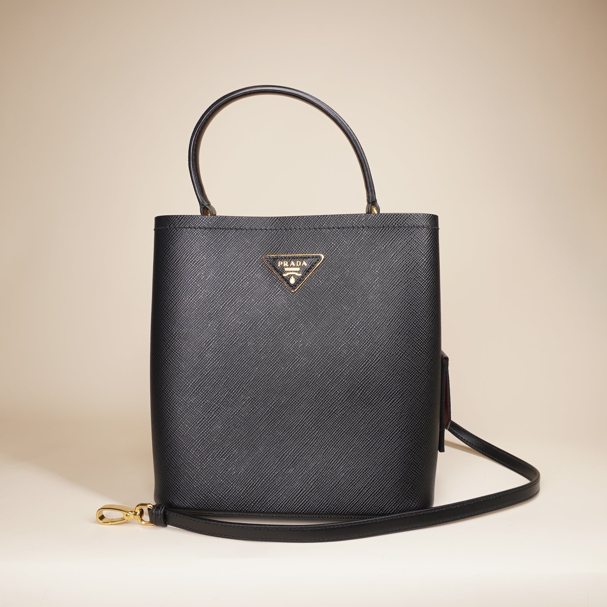 PRE-OWNED Panier Saffiano Leather Medium Black Shoulder Bag