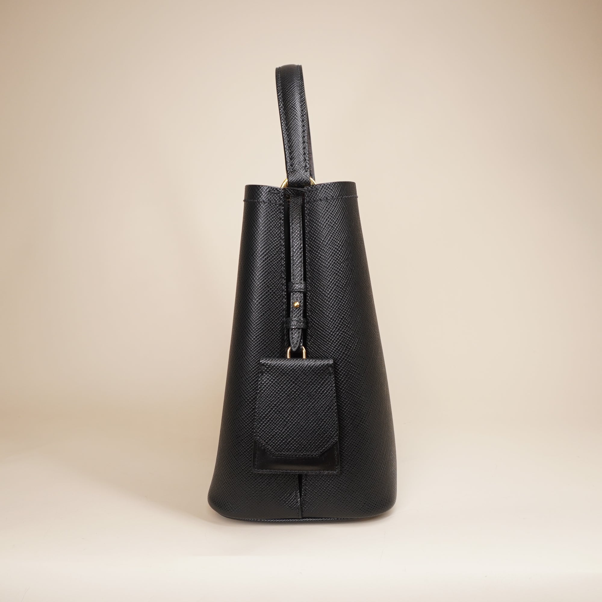 PRE-OWNED Panier Saffiano Leather Medium Black Shoulder Bag