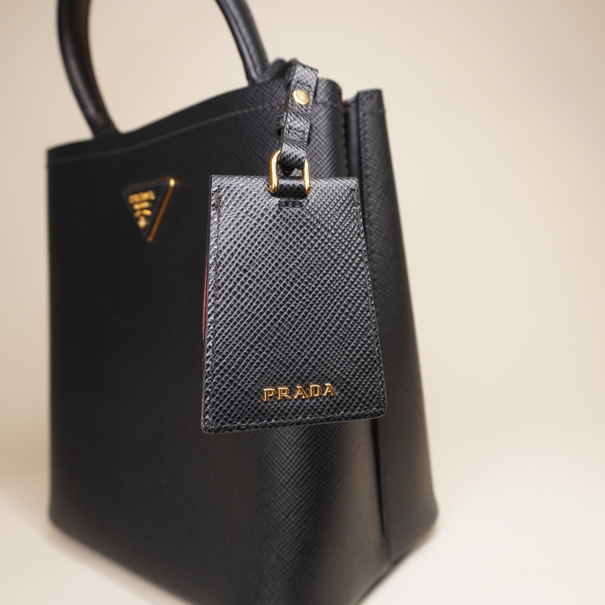 PRE-OWNED Panier Saffiano Leather Medium Black Shoulder Bag