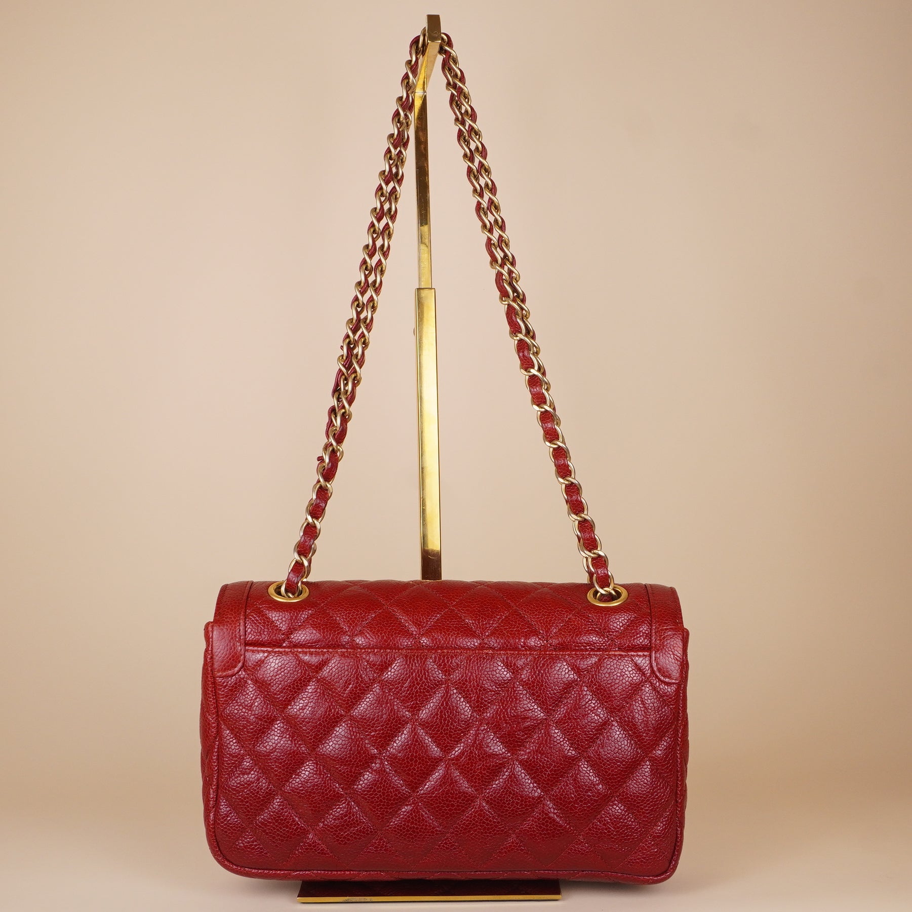 PRE-OWNED CC Crumpled Grained Calfskin Quilted Large Two Tone Flap Bag Red