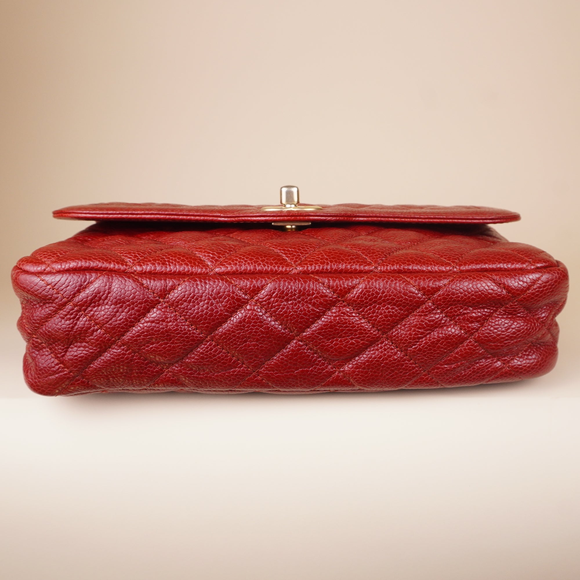 PRE-OWNED CC Crumpled Grained Calfskin Quilted Large Two Tone Flap Bag Red
