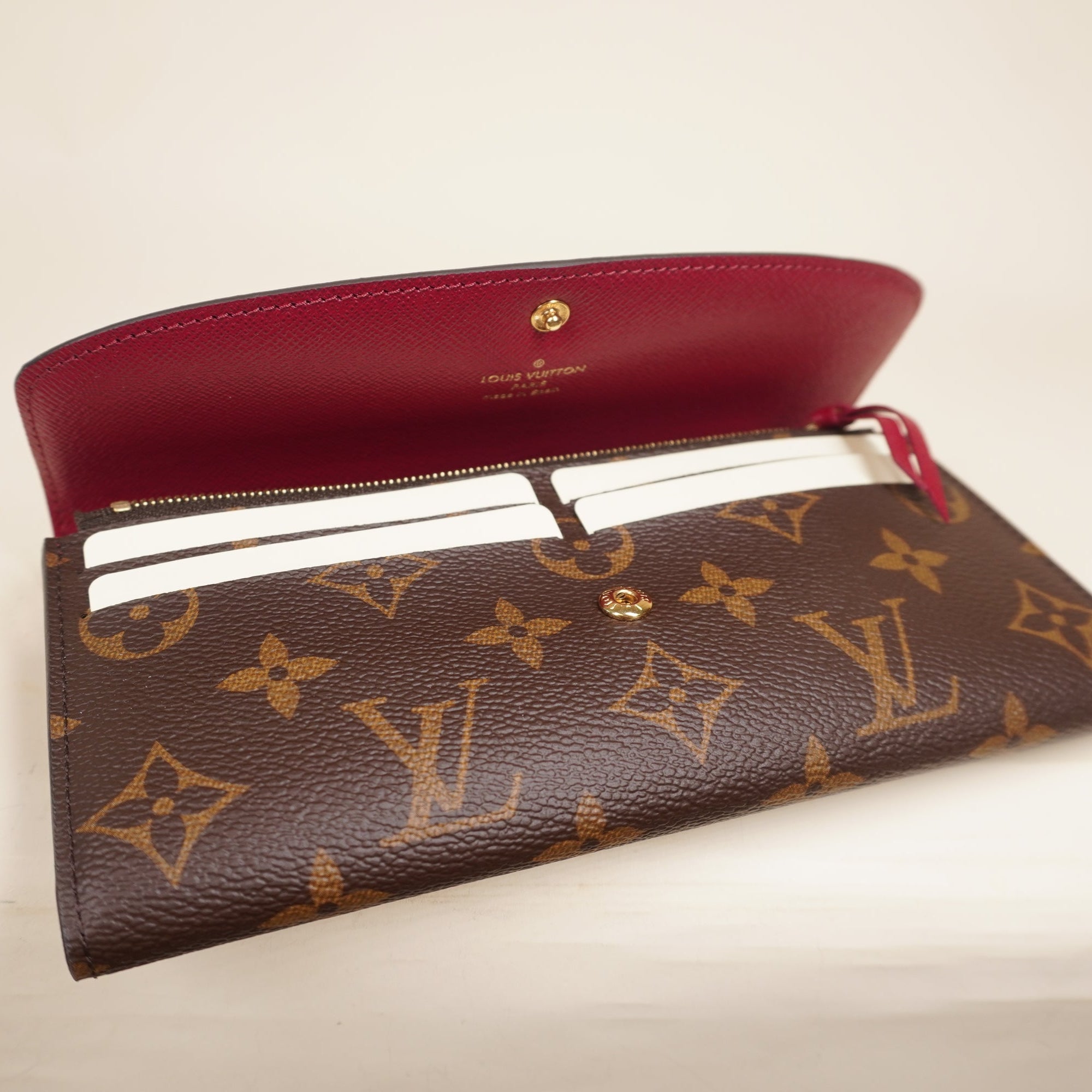PRE-OWNED LV Monogram Emilie Wallet Red
