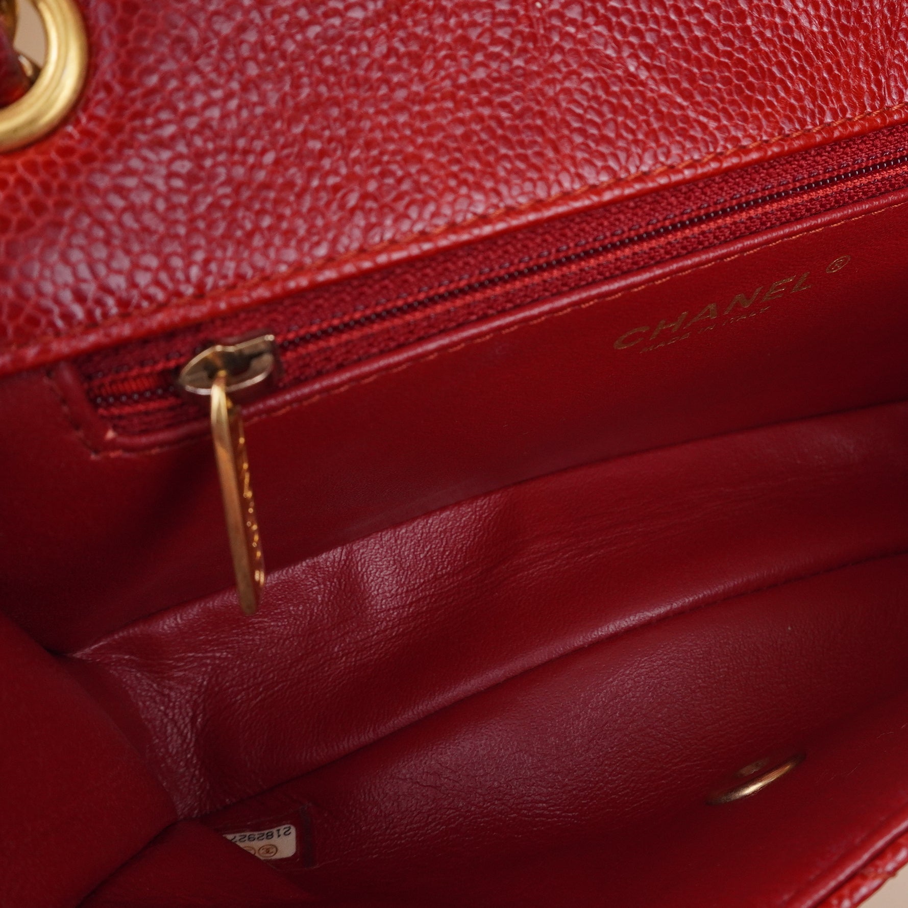 PRE-OWNED CC Crumpled Grained Calfskin Quilted Large Two Tone Flap Bag Red