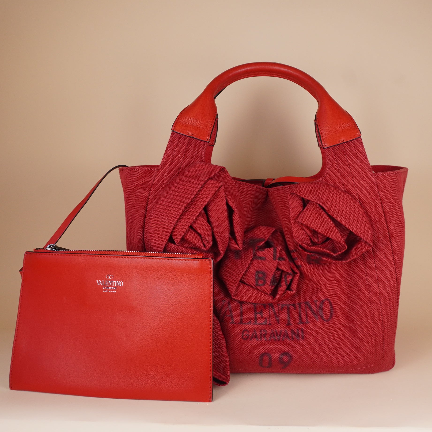 PRE-OWNED Canvas Atelier 02 Bow Edition Small Tote Bag Red