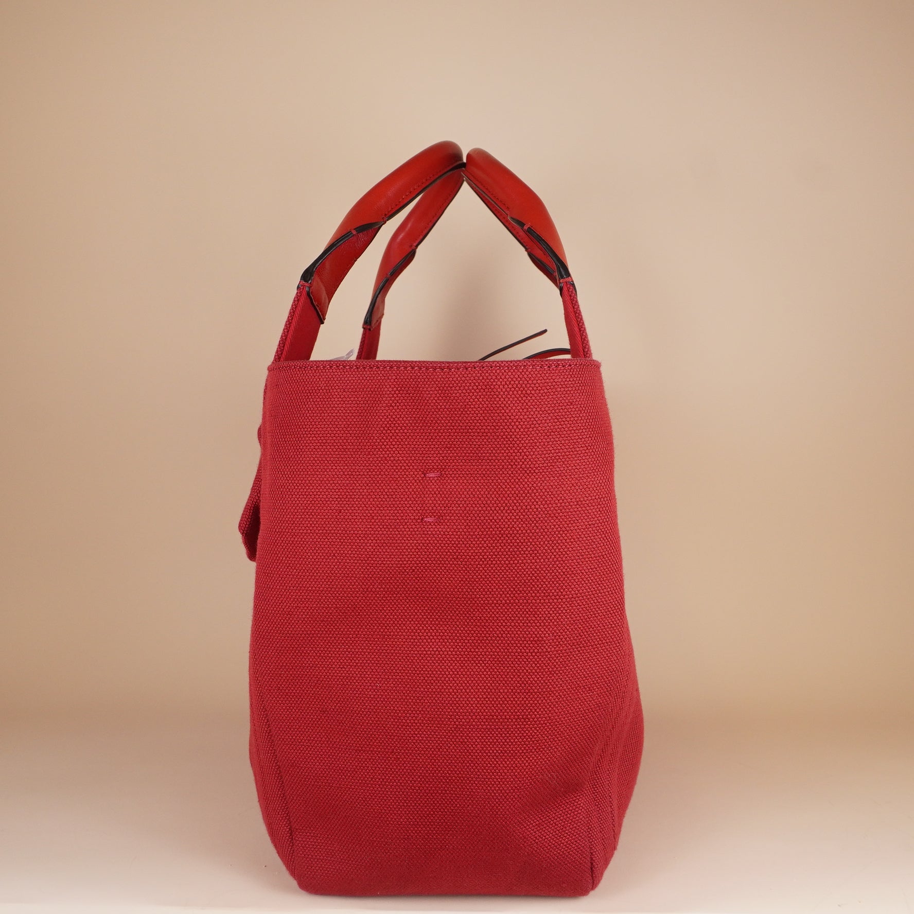 PRE-OWNED Canvas Atelier 02 Bow Edition Small Tote Bag Red