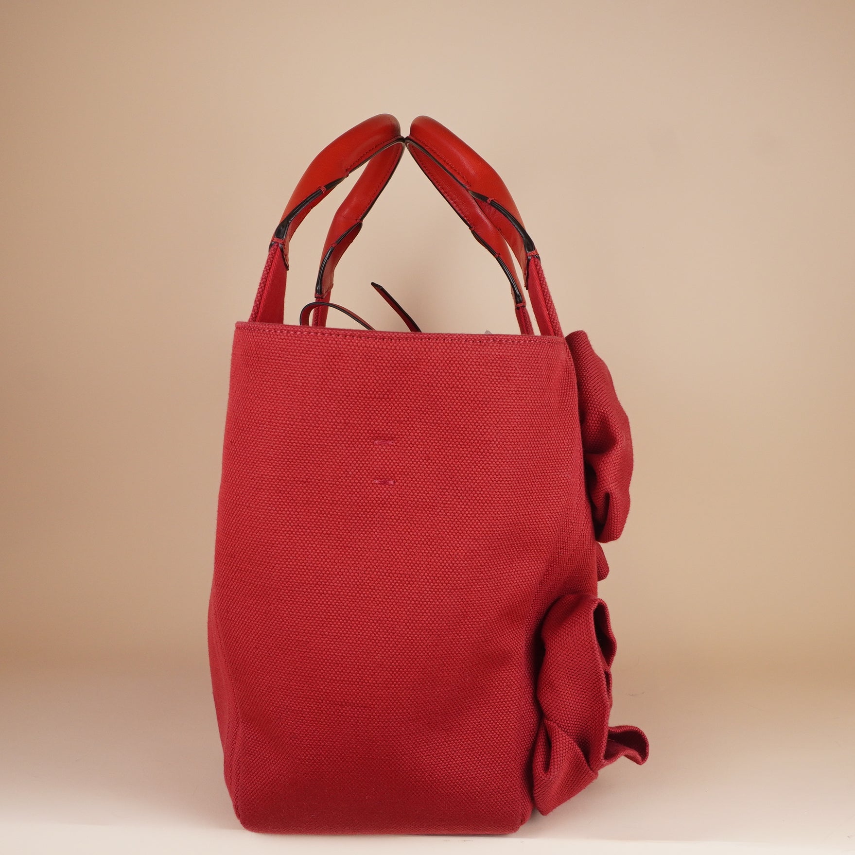 PRE-OWNED Canvas Atelier 02 Bow Edition Small Tote Bag Red
