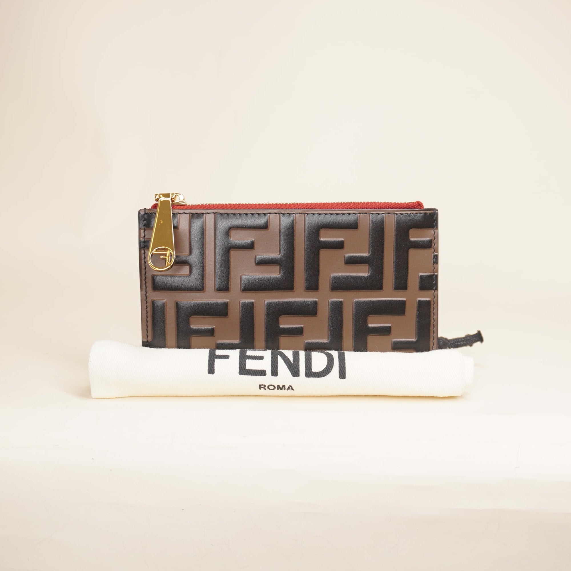 PRE-OWNED Vitello Cruise F is Fendi Bi-Color FF 1974 Embossed Key Case Pouch