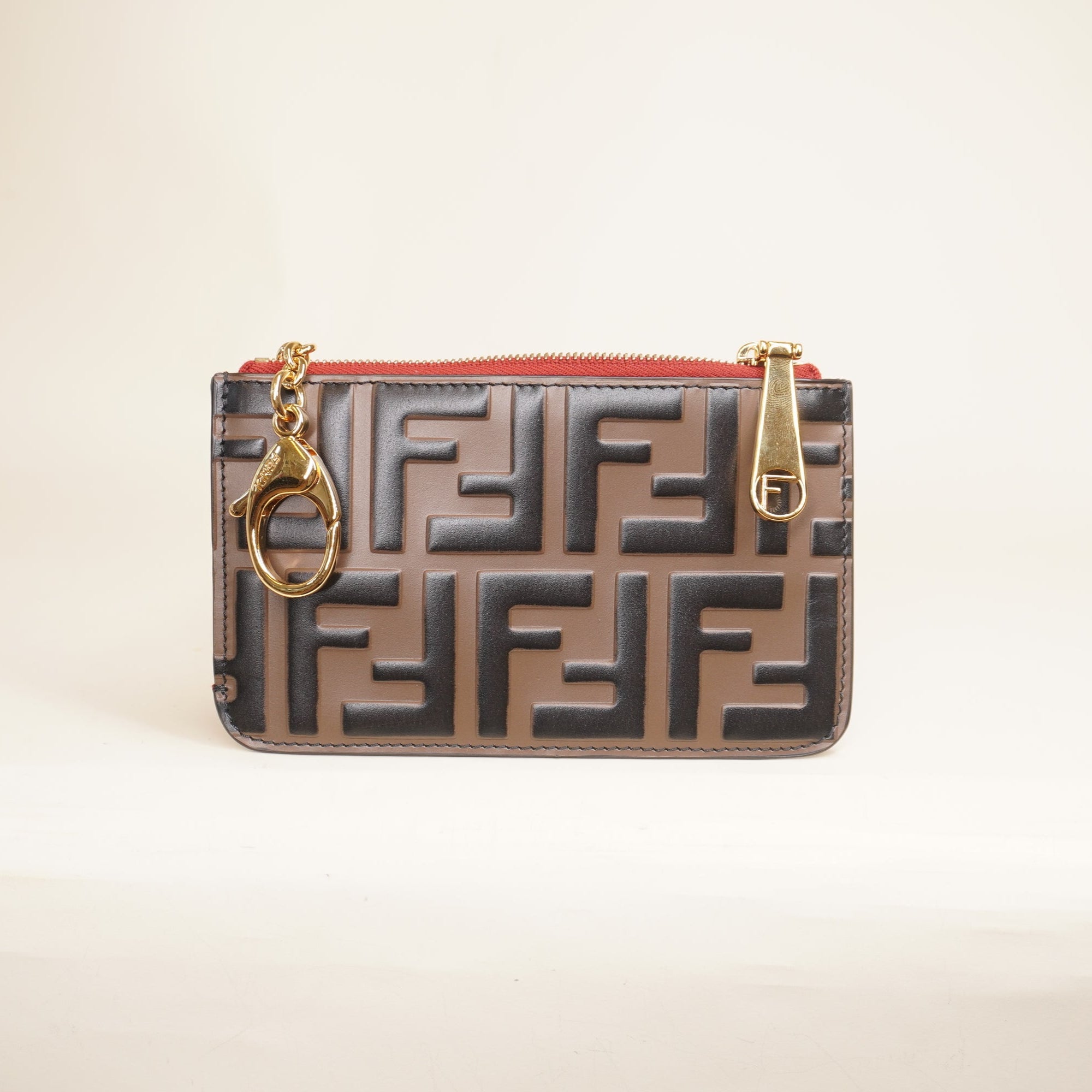 PRE-OWNED Vitello Cruise F is Fendi Bi-Color FF 1974 Embossed Key Case Pouch
