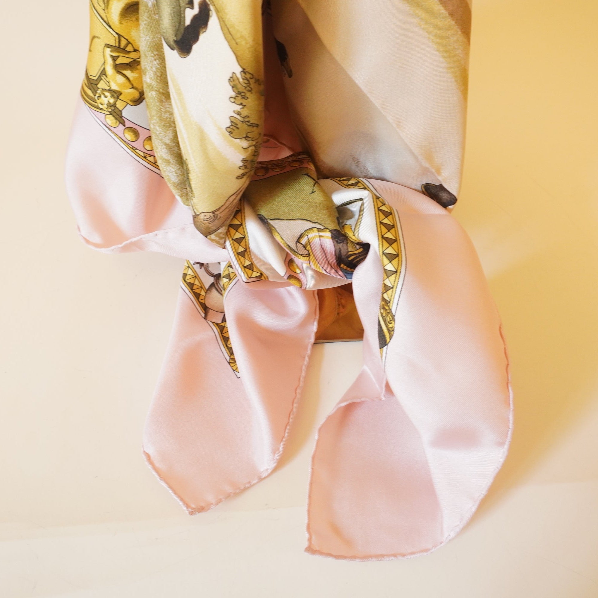 PRE-OWNED Carre 90 Scarf Light Pink White Multi