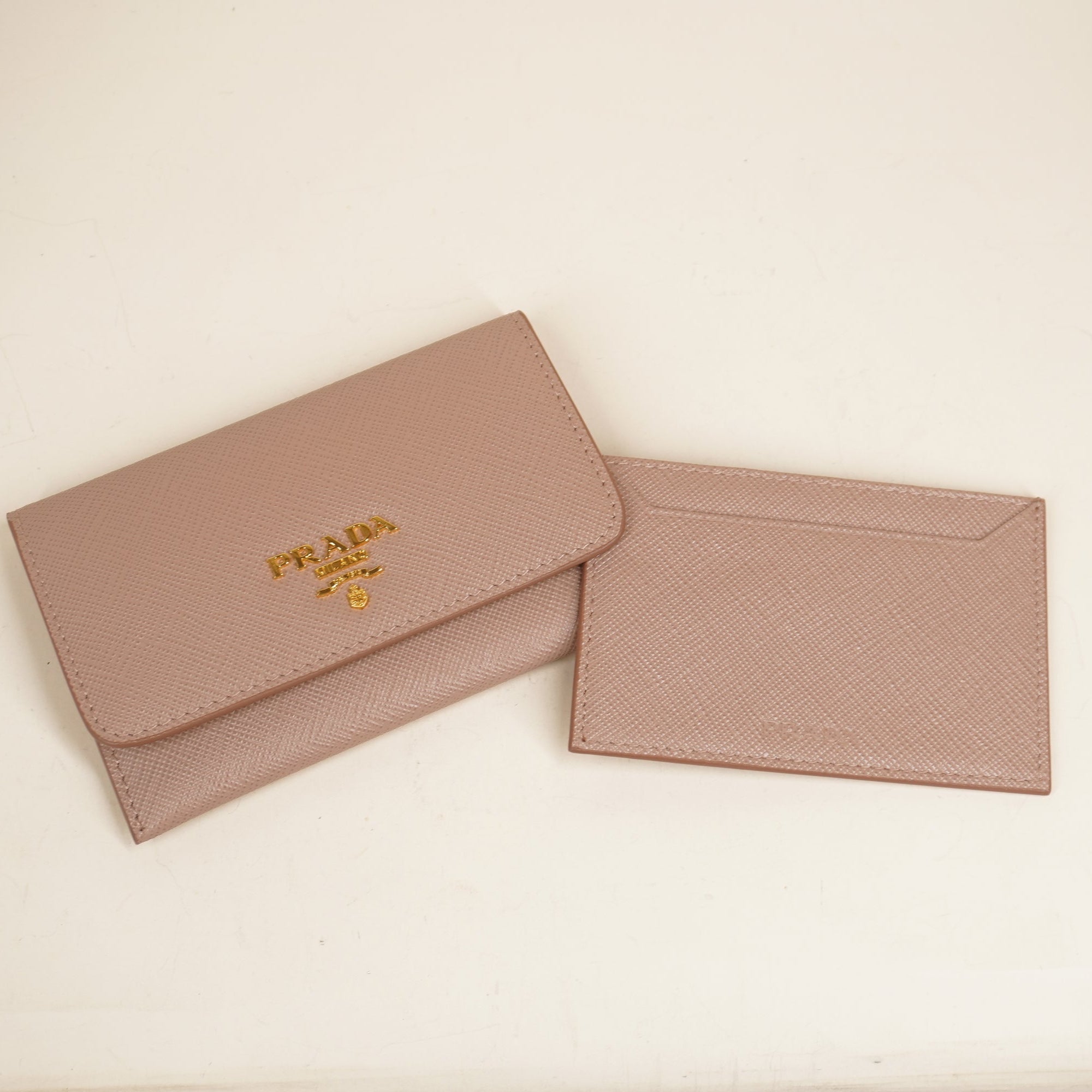 PRE-OWNED Saffiano Leather Cameo Pink Card Holder 