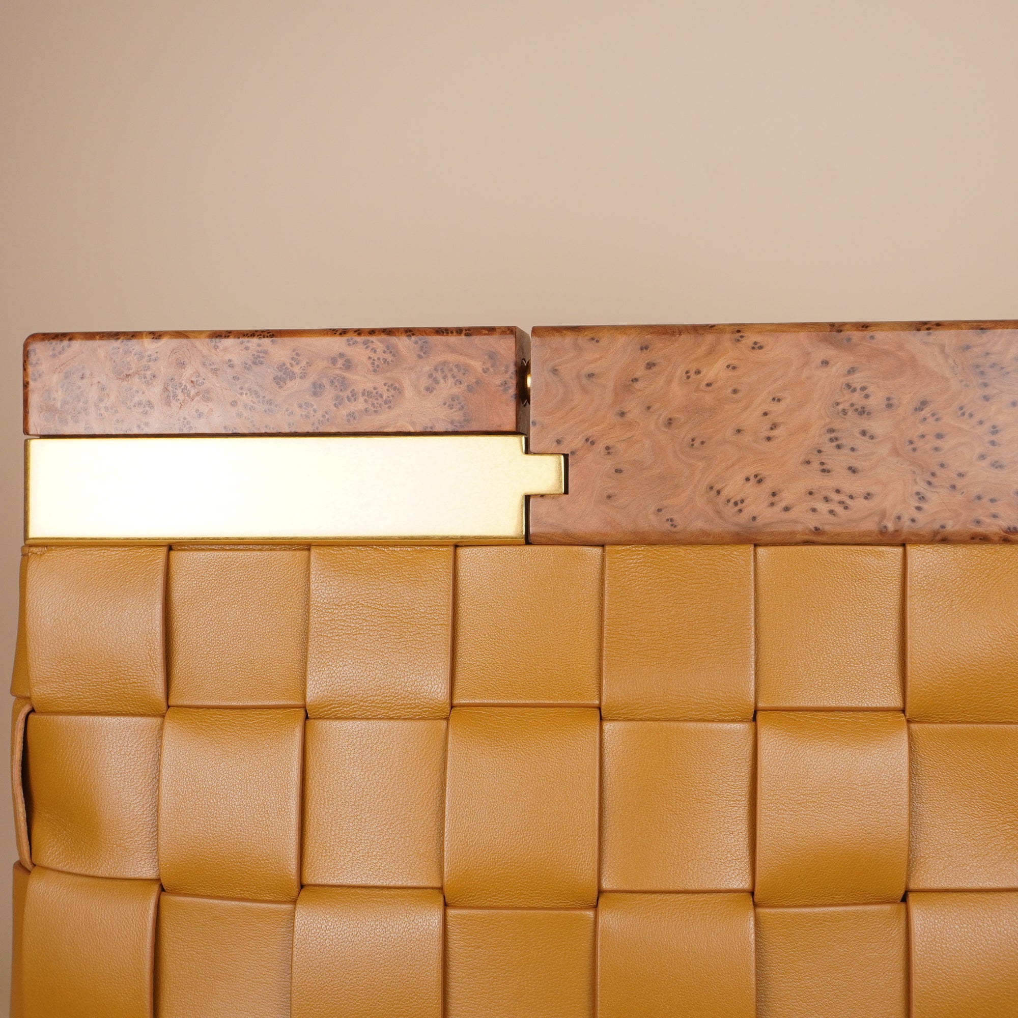 PRE-OWNED Brown Leather Snap Clutch Bamboo Trim