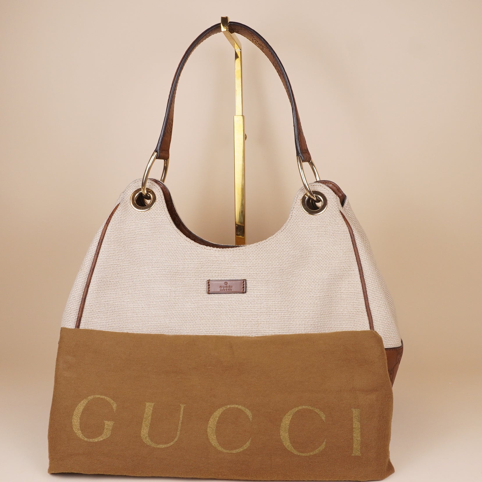 PRE-OWNED GG Canvas Guccissima Hobo Brown