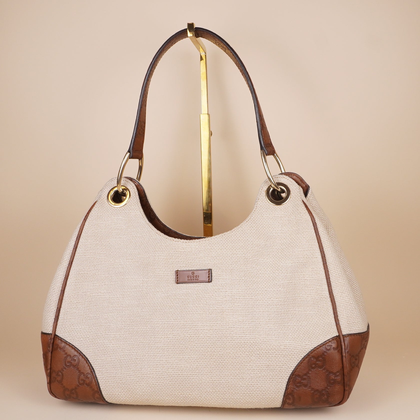 PRE-OWNED GG Canvas Guccissima Hobo Brown