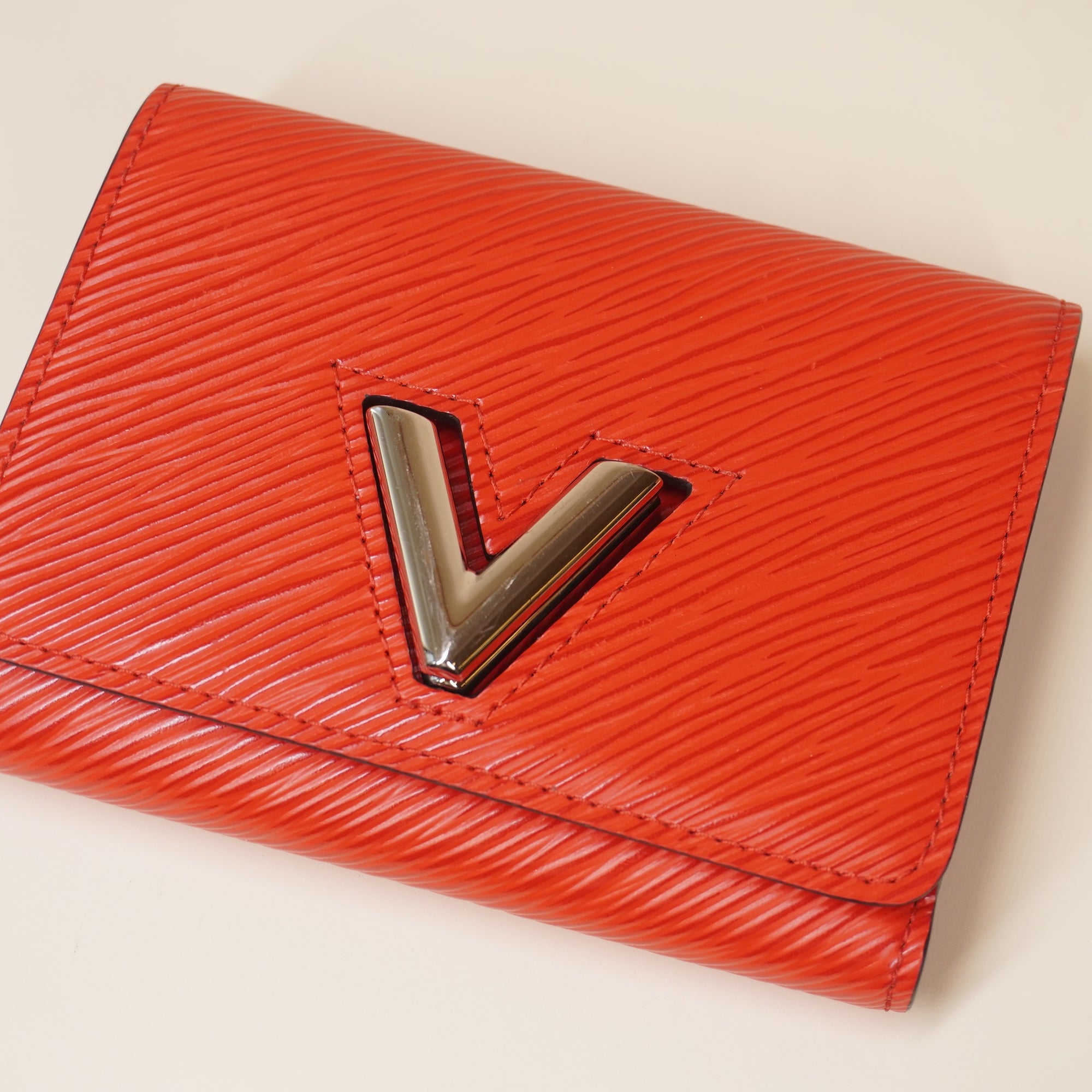 PRE-OWNED LV Epi Twist Compact Wallet Coquelicot Red