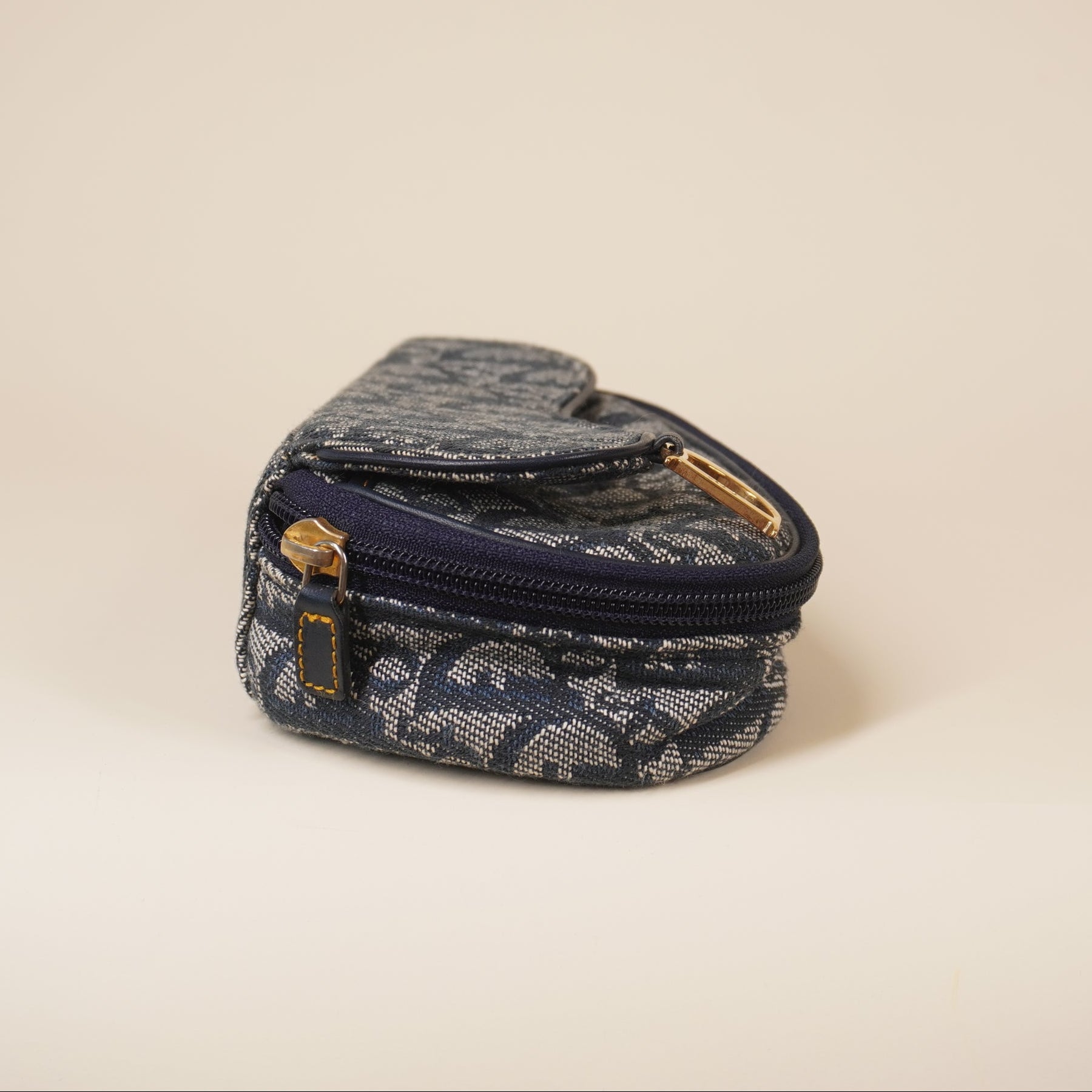 PRE-OWNED Monogram Mini Saddle Zip Pouch Navy Blue