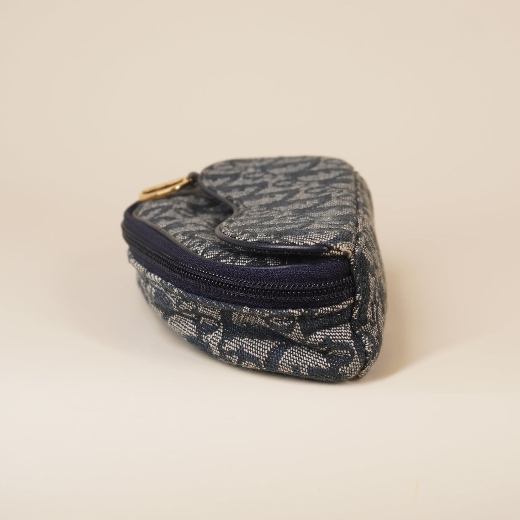 PRE-OWNED Monogram Mini Saddle Zip Pouch Navy Blue